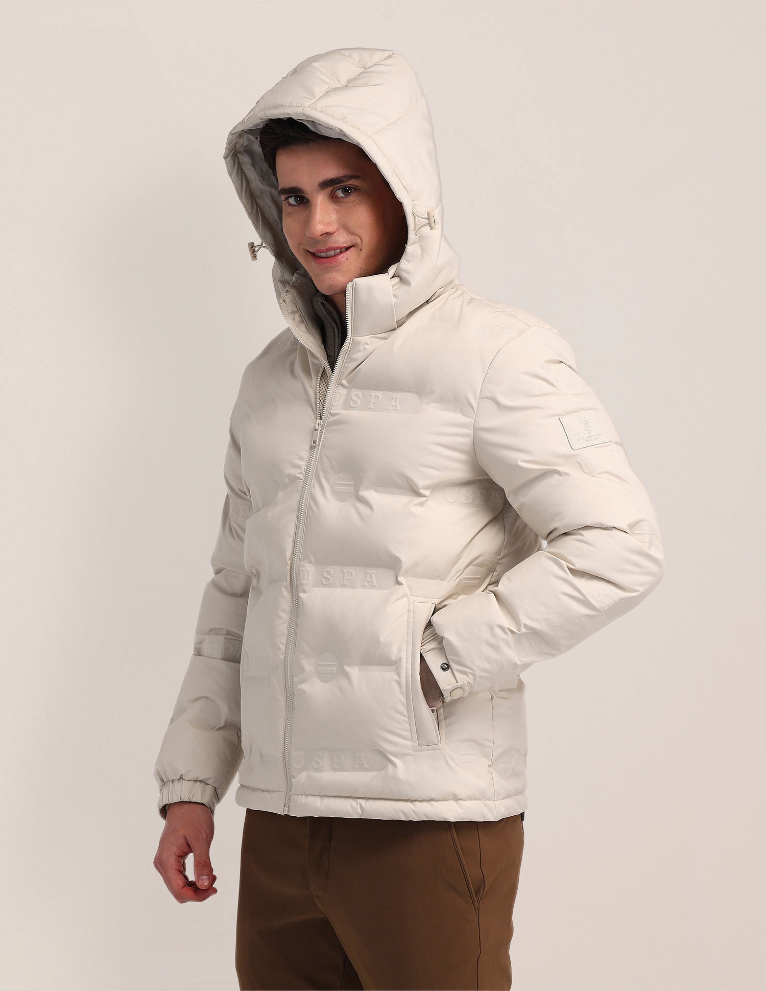 Detachable Hood Padded Jacket Beige - U.S. Polo Assn. India | Large