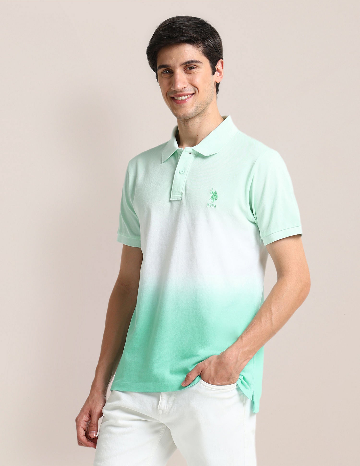 Slim Fit Ombre Polo Shirt Aqua - U.S. Polo Assn. India | Large