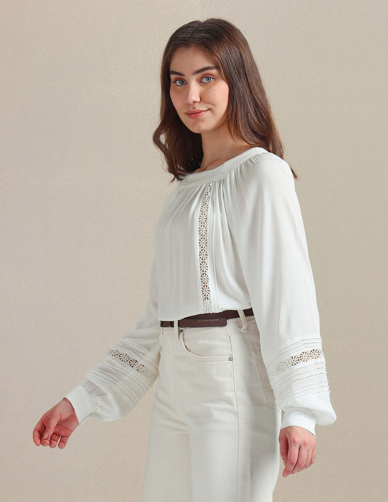 Bishop Sleeve Crinkle Viscose Top White - U.S. POLO ASSN. | Large