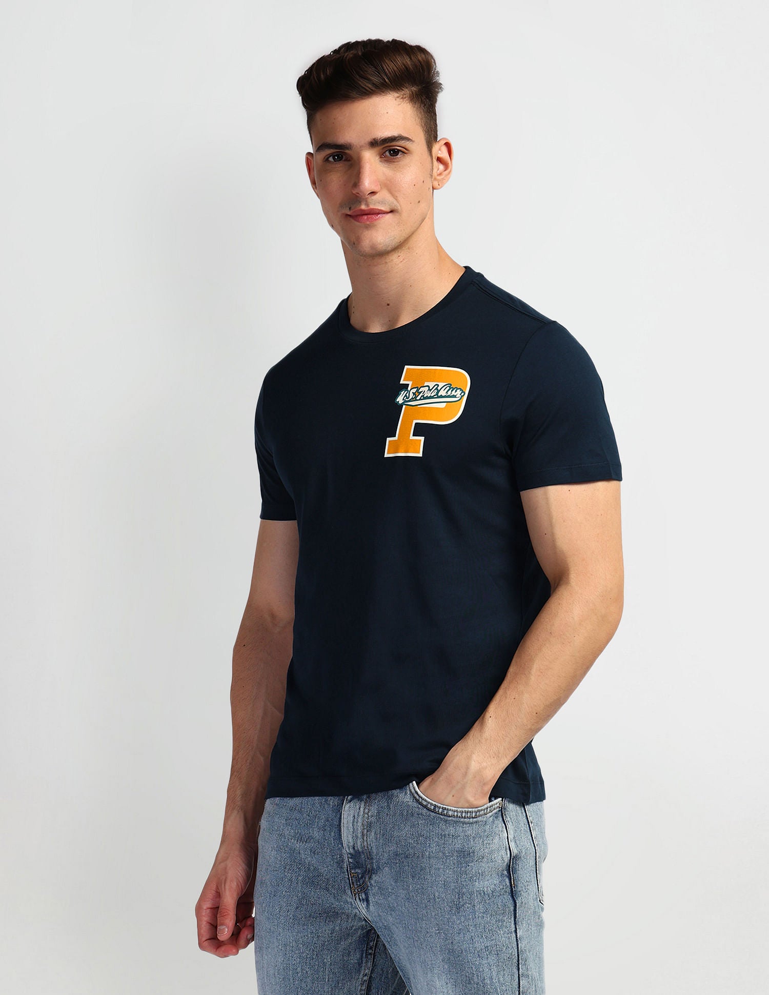 Graphic Print Crew Neck T-Shirt Navy - U.S. Polo Assn. India | Large