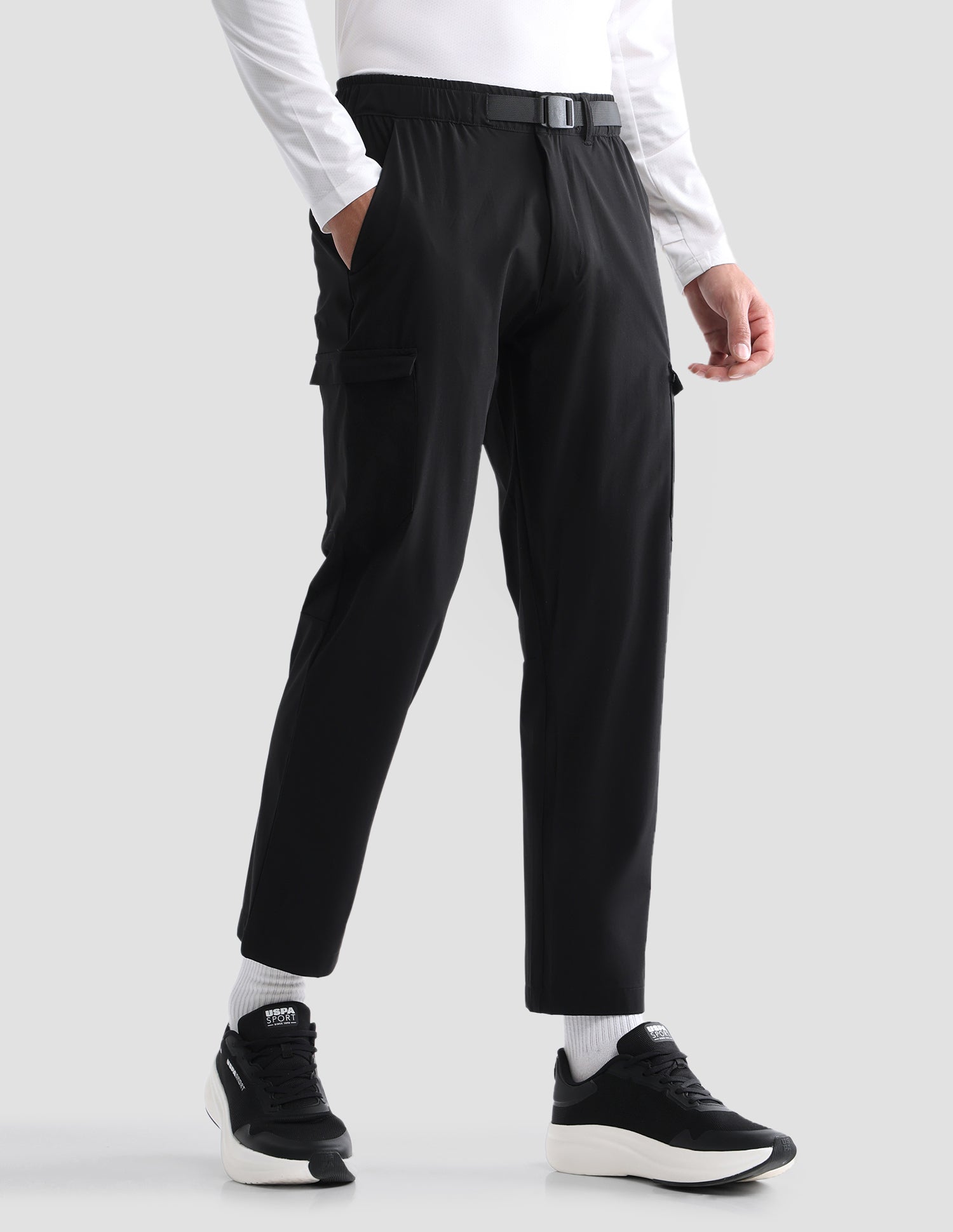 Solid Active Cargo Track Pants Black - U.S. Polo Assn. India | Large