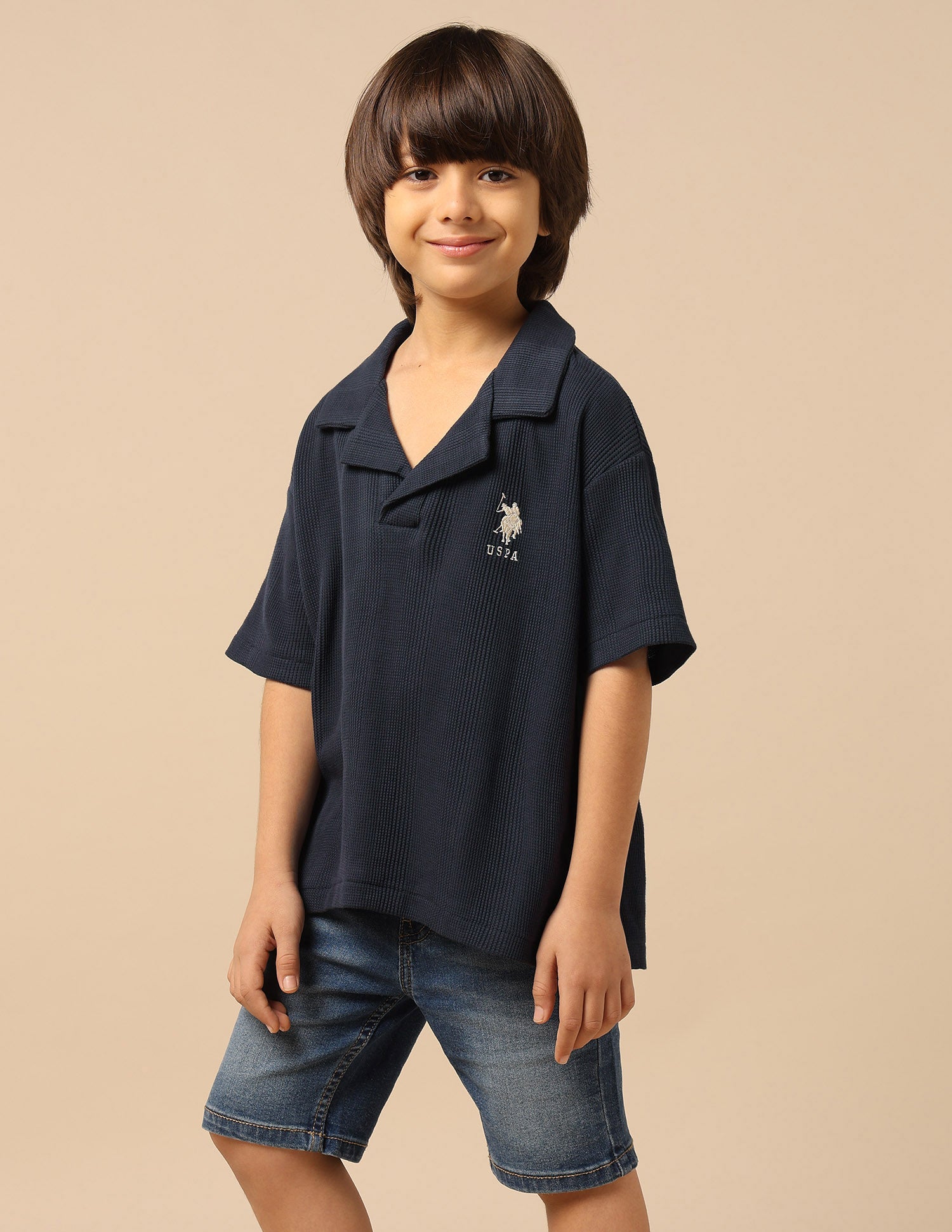Boys Textured Boxy Fit Polo Shirt Navy - U.S. POLO ASSN. | Large