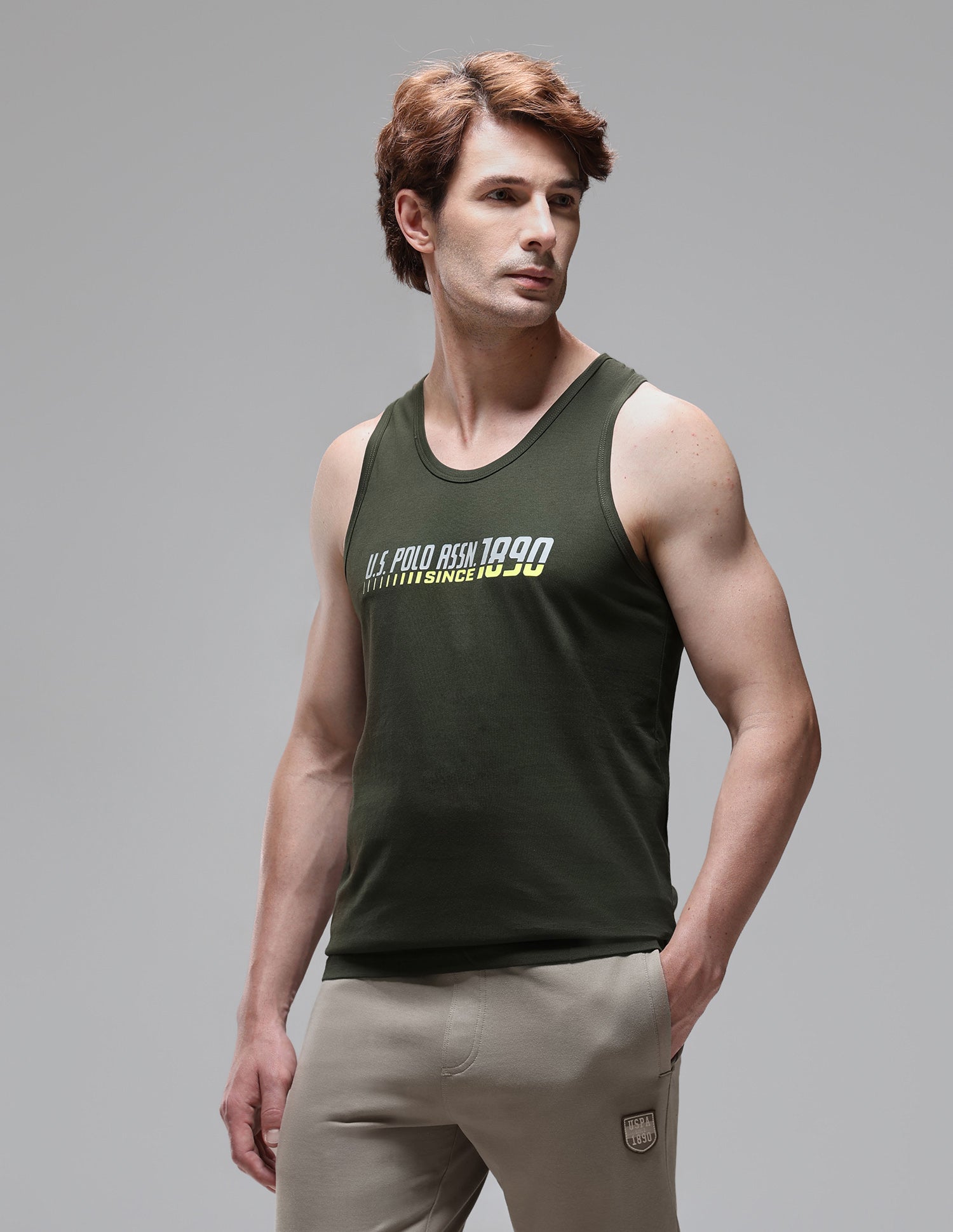 Graphic Printed Antimicrobial OEV09 Vest Olive - U.S. Polo Assn. India | Large