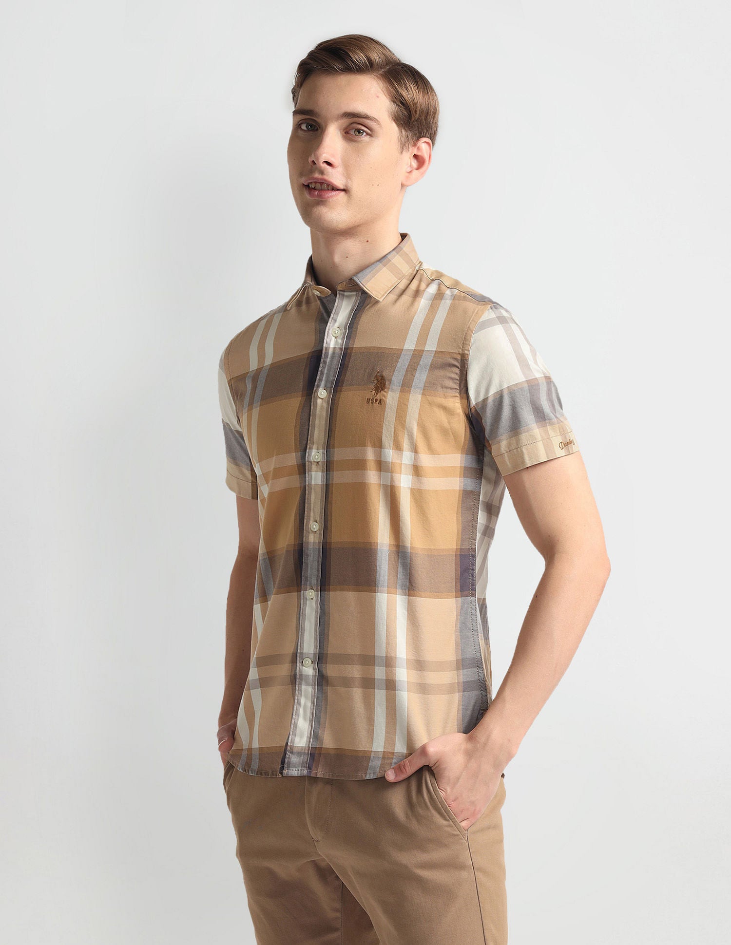 Plaid Check Slim Fit Shirt Khaki - U.S. POLO ASSN. | Large