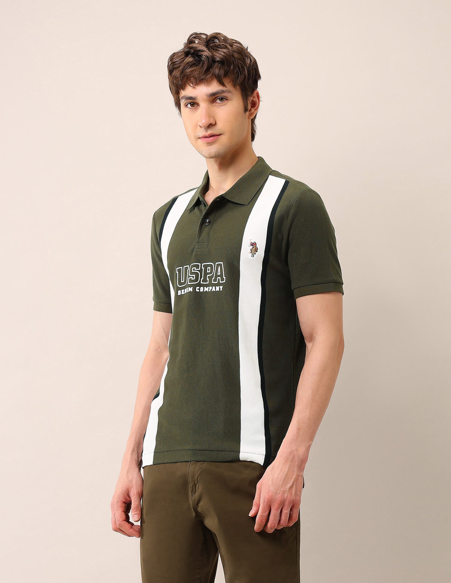 Colourblocked Pure Cotton Polo Shirt Olive - U.S. Polo Assn. India | Large