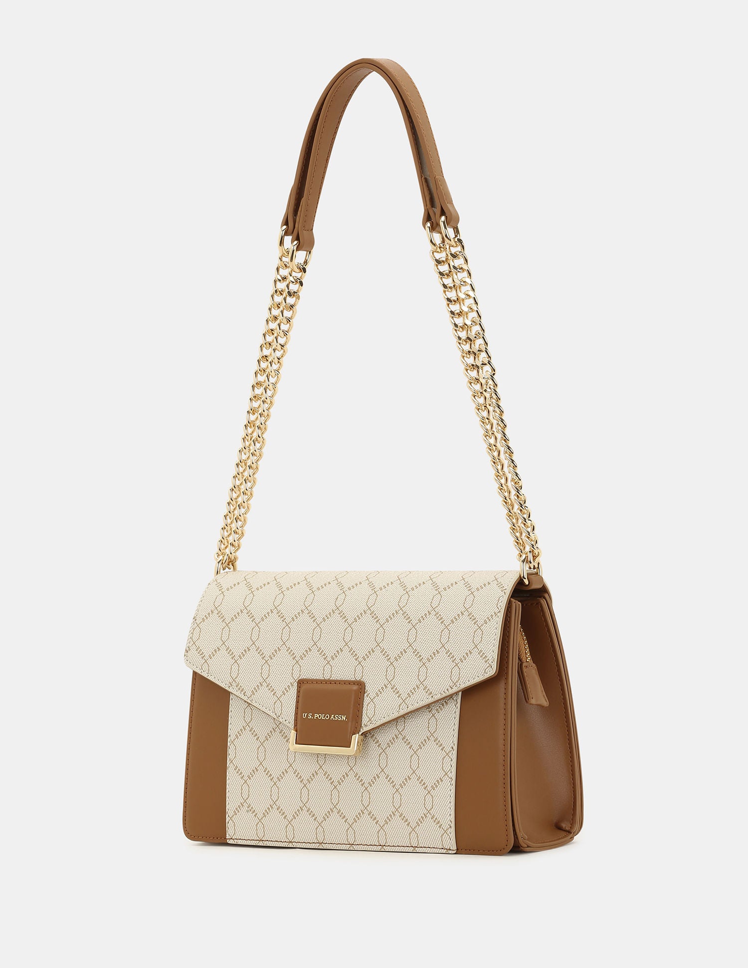 Women Birdy Sling Bag with Monogram Print Beige - U.S. POLO ASSN. | Large
