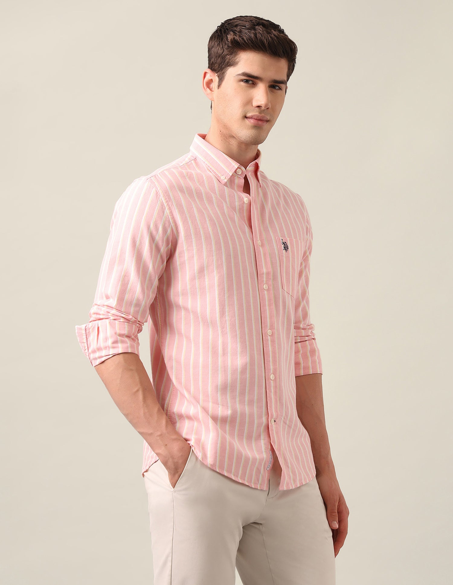 Vertical Striped Oxford Shirt Pink - U.S. Polo Assn. India | Large