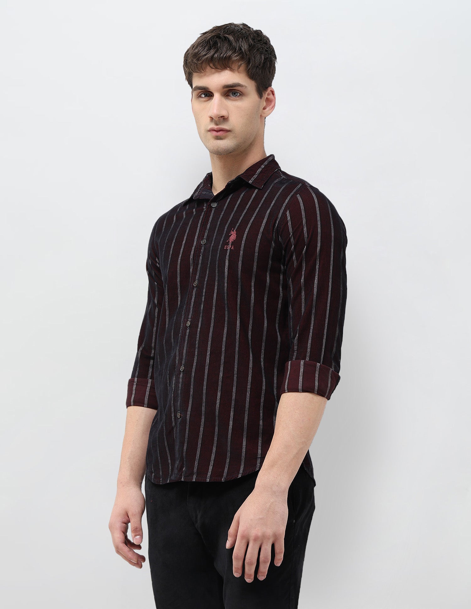 Vertical Striped Corduroy Shirt Wine - U.S. POLO ASSN. | Large
