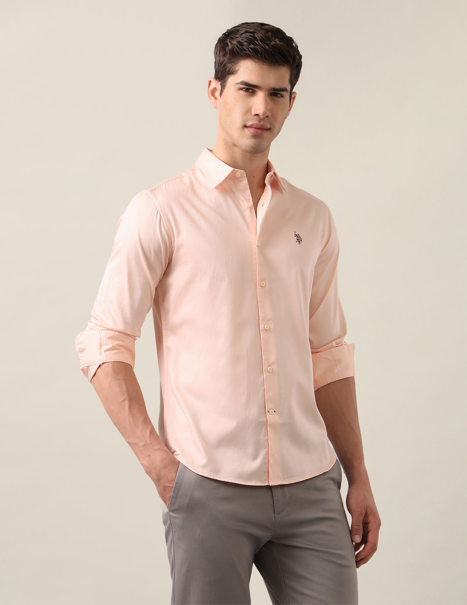 Satin Tailored Fit Shirt Peach - U.S. Polo Assn. India | Large