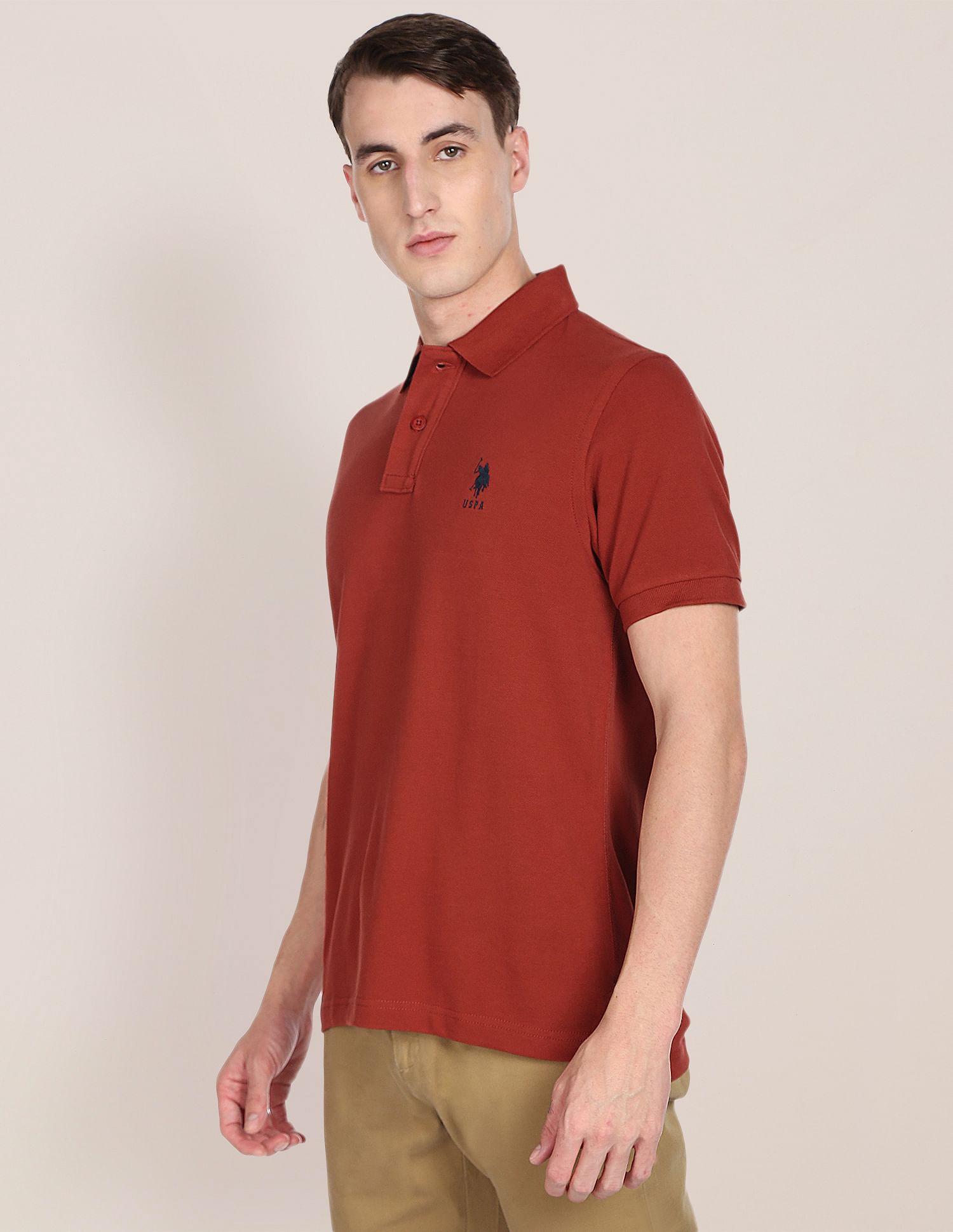 Solid Pure Cotton Polo Shirt Rust - U.S. POLO ASSN. | Large