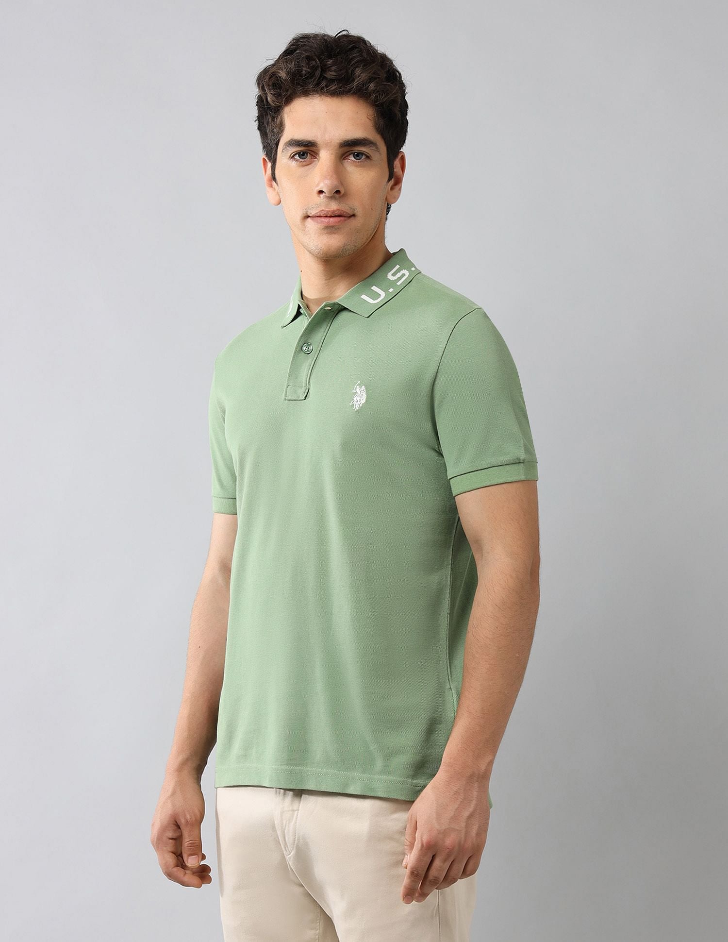 Brand Printed Muscle Fit Polo Shirt Green - U.S. POLO ASSN. | Large
