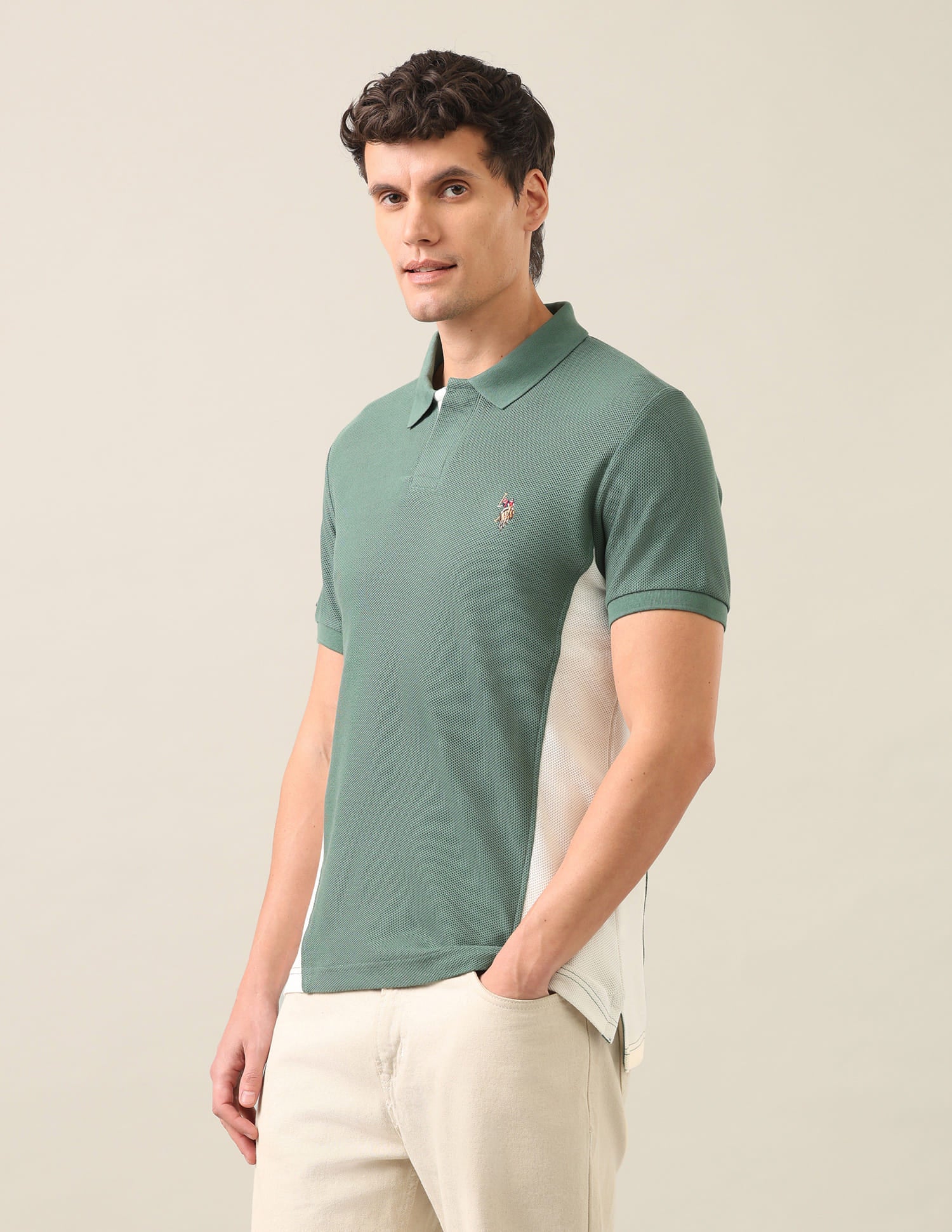 Colourblocked Slim Fit Polo Shirt Green - U.S. Polo Assn. India | Large