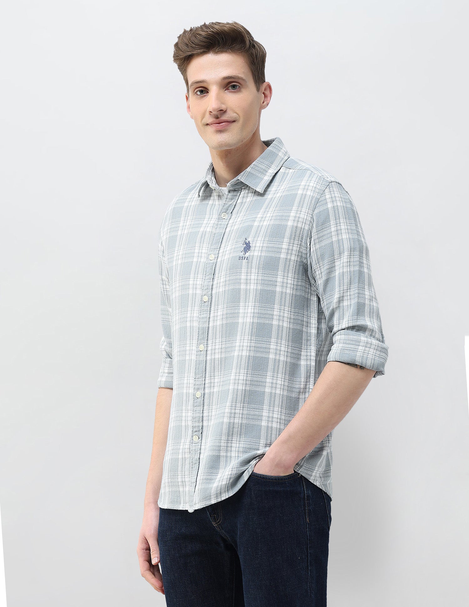 Plaid Checked Motel On The Coast Shirt Light Grey - U.S. Polo Assn. India | Large