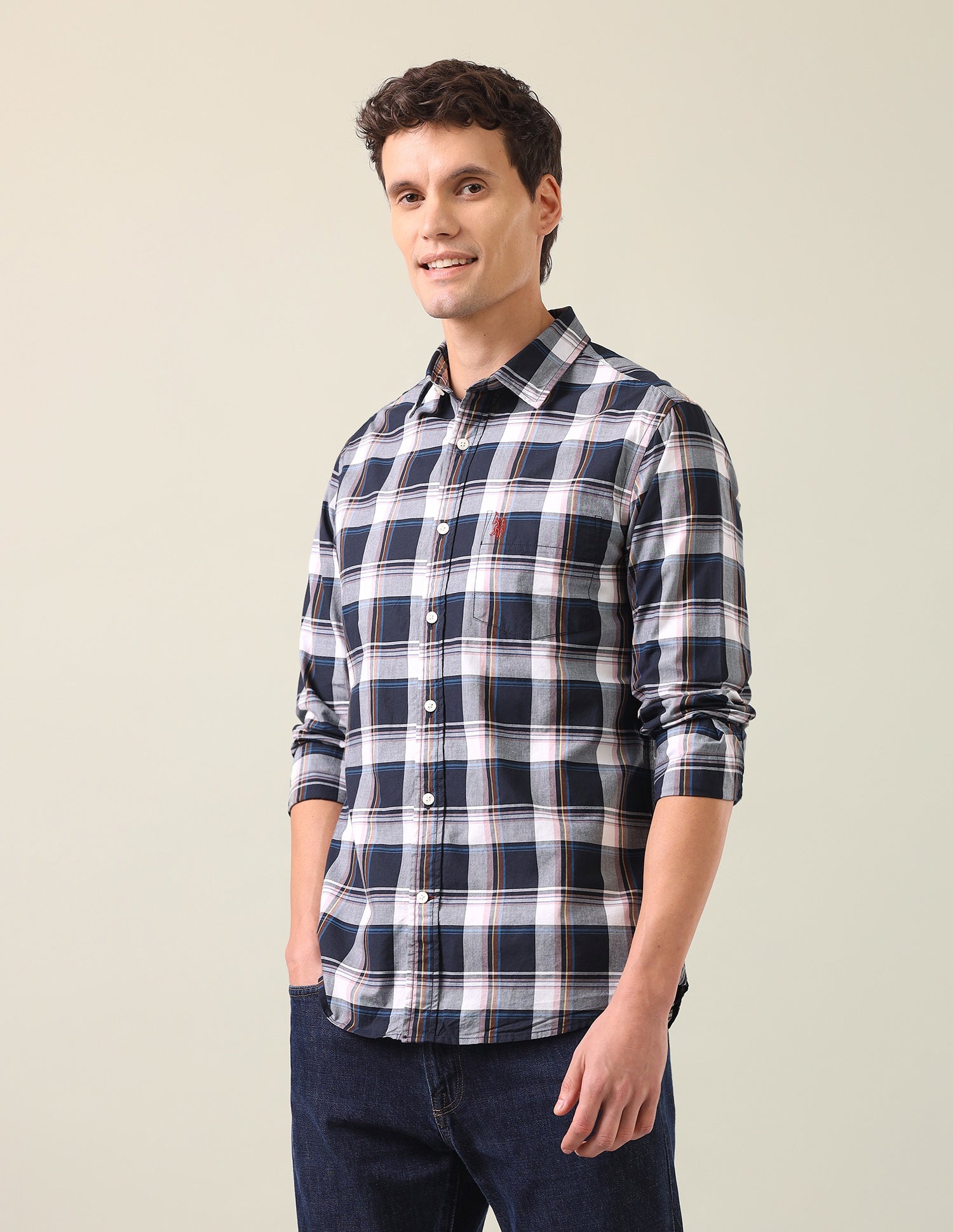 Tartan Checked Tailored Fit Shirt Navy - U.S. Polo Assn. India | Large