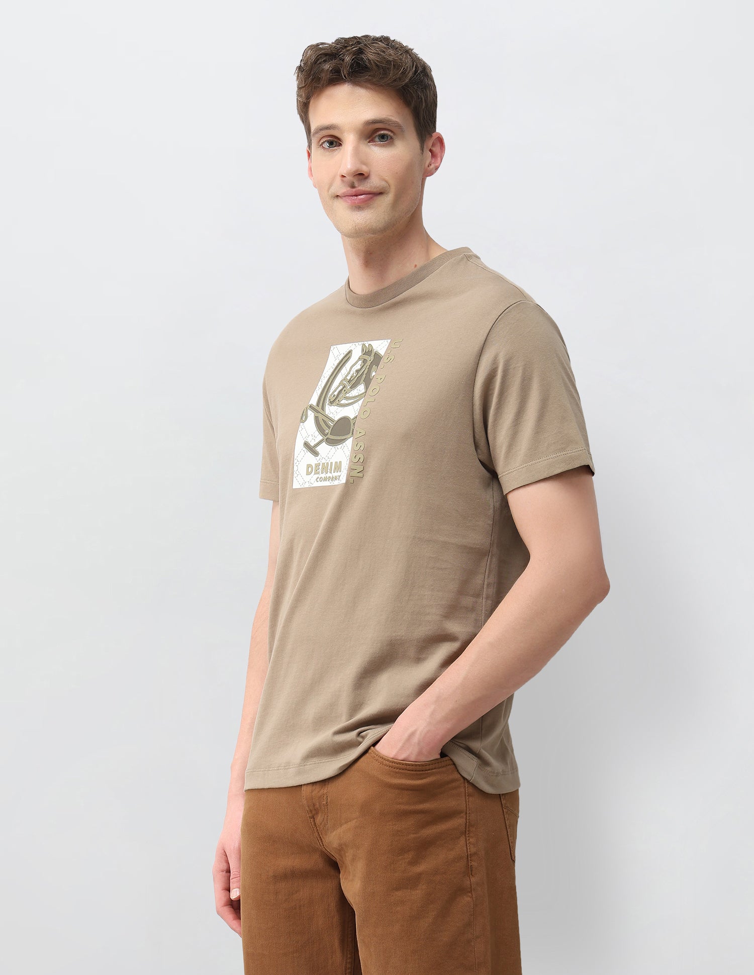 Graphic Brand Embossed Slim Fit T-Shirt Beige - U.S. Polo Assn. India | Large