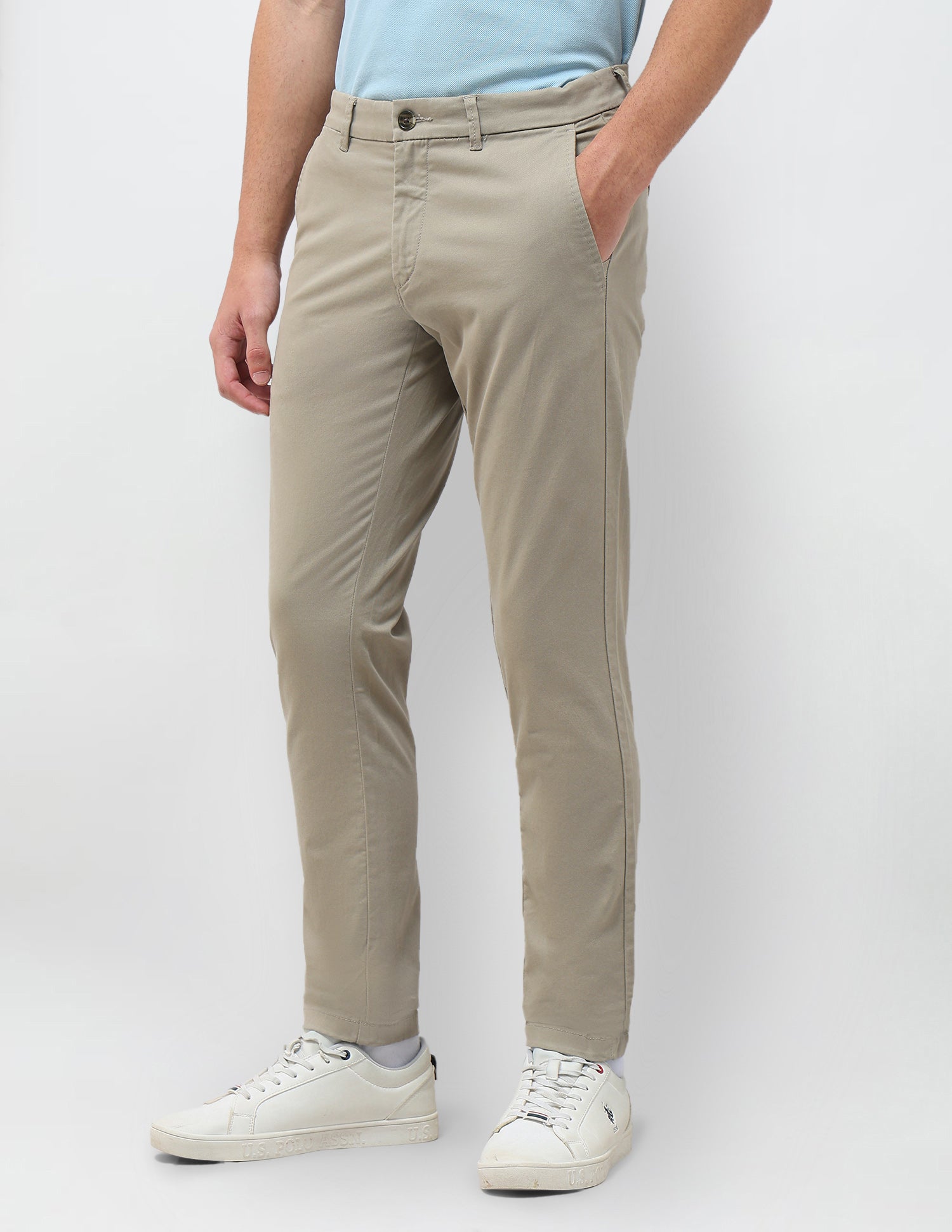Twill Austin Slim Fit Trousers Light Olive - U.S. Polo Assn. India | Large