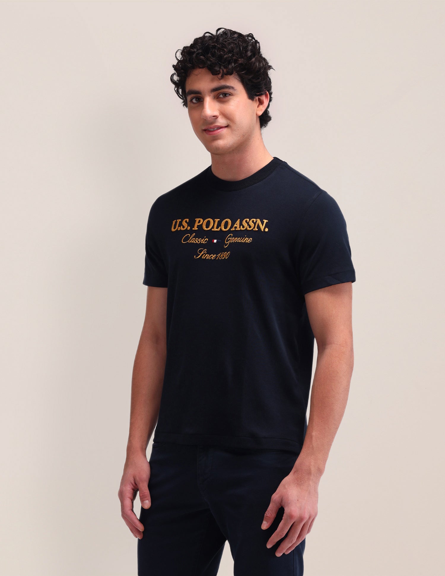 Brand Printed Cotton T-Shirt Navy - U.S. Polo Assn. India | Large