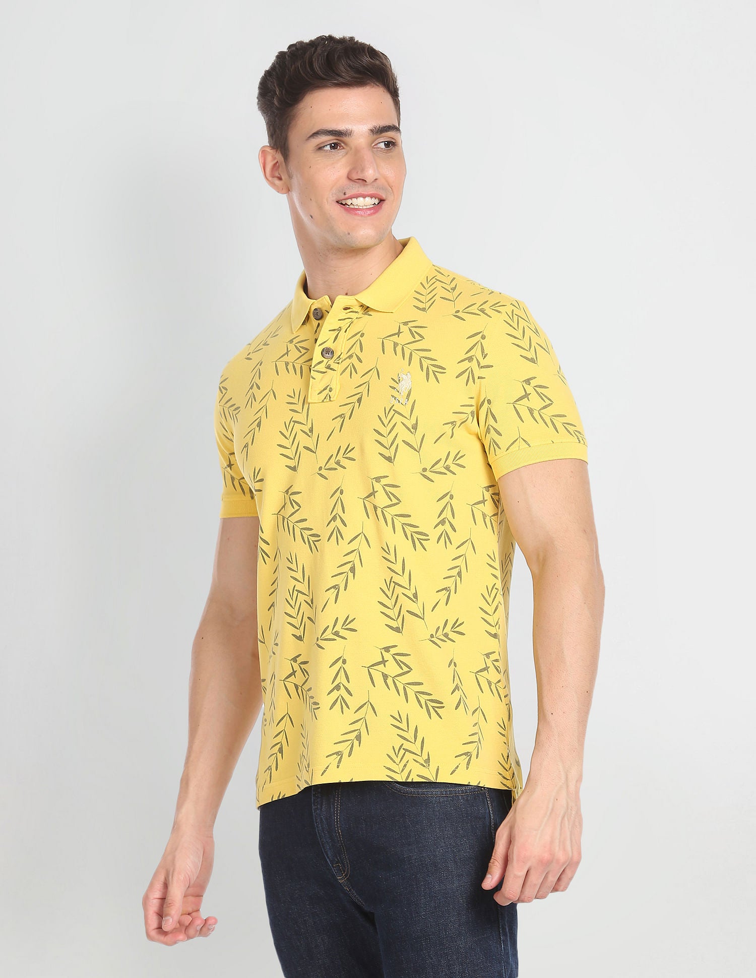 Slim Fit Floral Print Polo Shirt Mustard - U.S. POLO ASSN. | Large