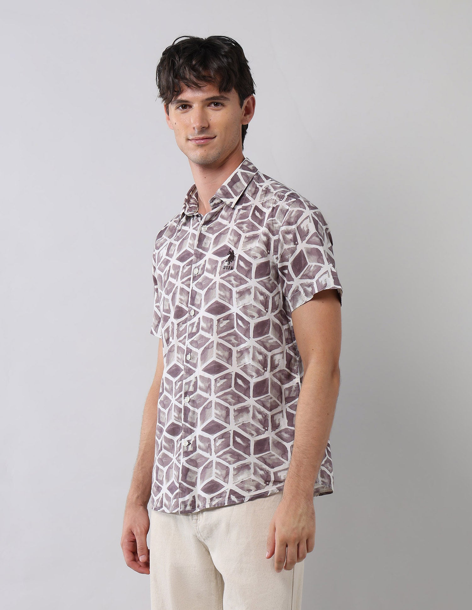Geometric Printed Regular Fit Shirt Brown - U.S. POLO ASSN. | Large