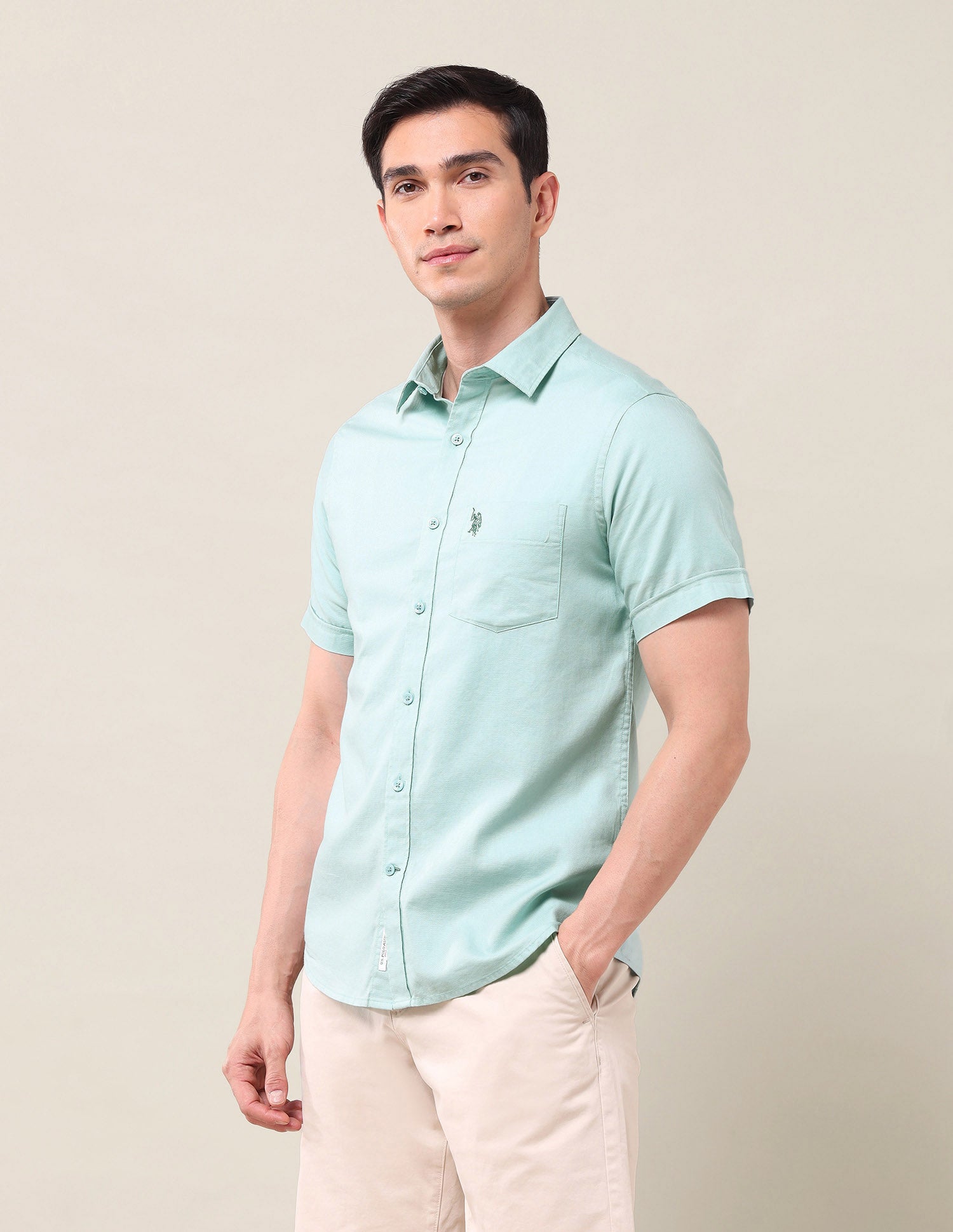 Solid Dobby Shirt Light Green - U.S. POLO ASSN. | Large