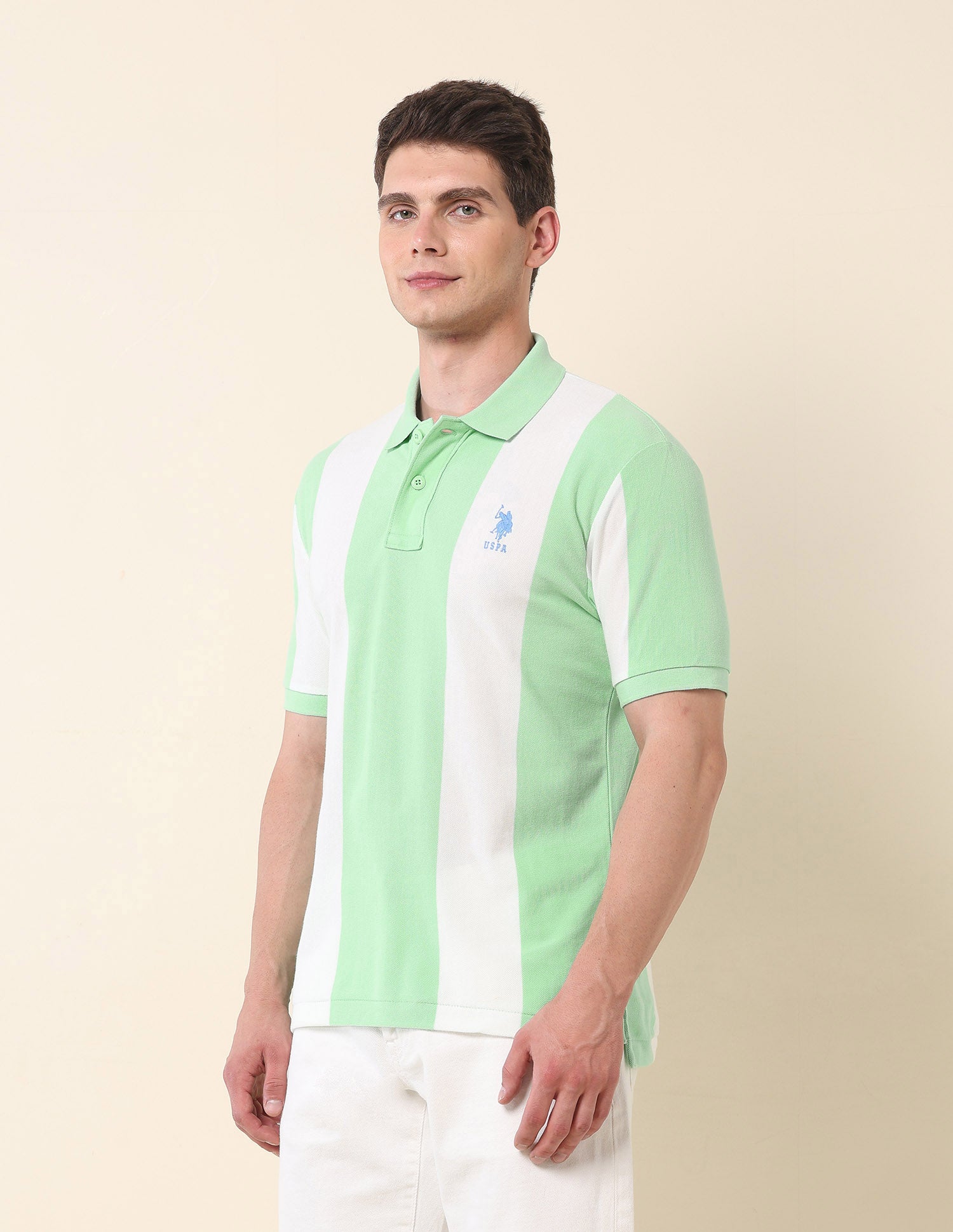 Vertical Striped Summer Splash Polo Shirt Green - U.S. Polo Assn. India | Large