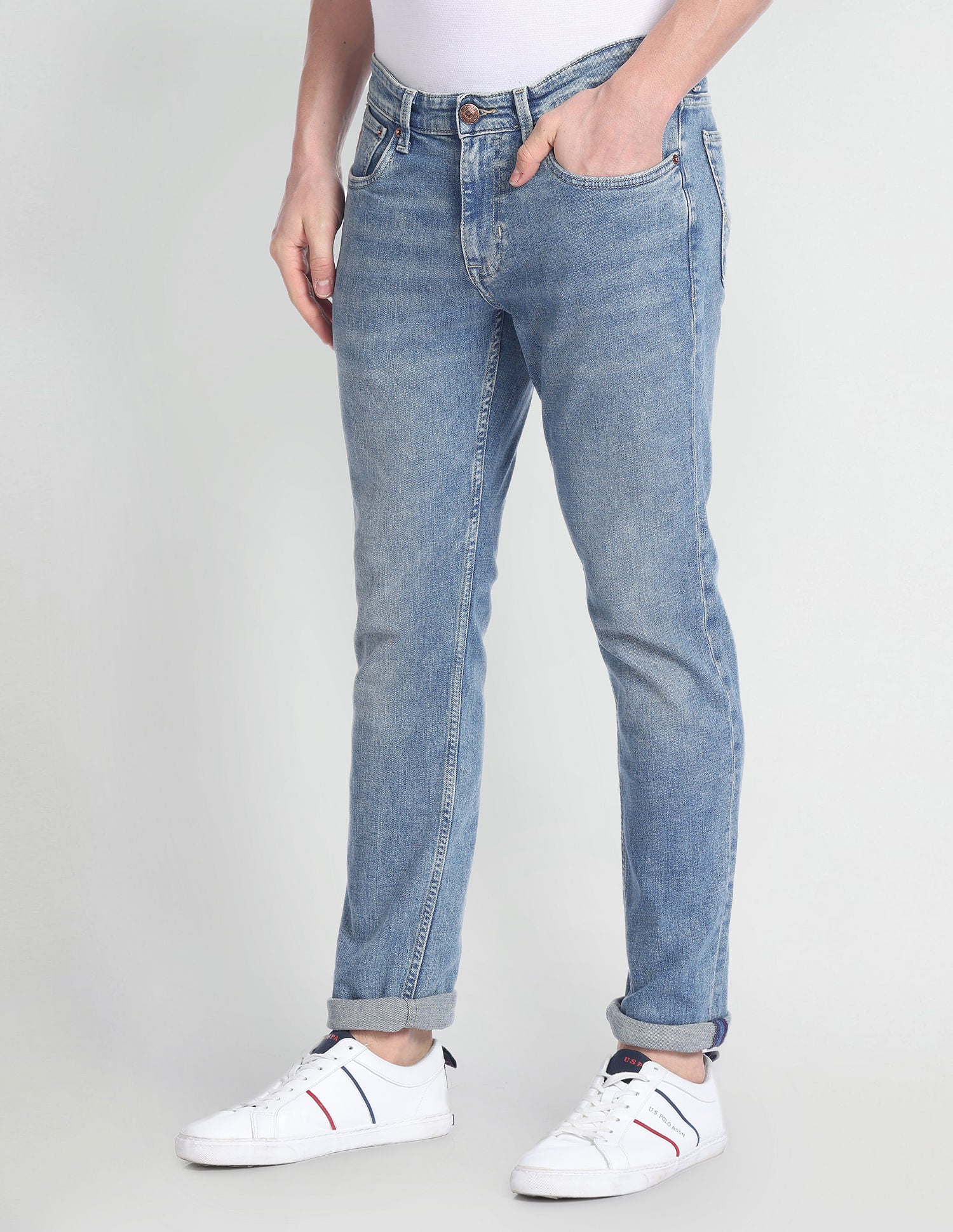 Mid Rise Slim Tapered Fit Jeans Blue - U.S. Polo Assn. India | Large