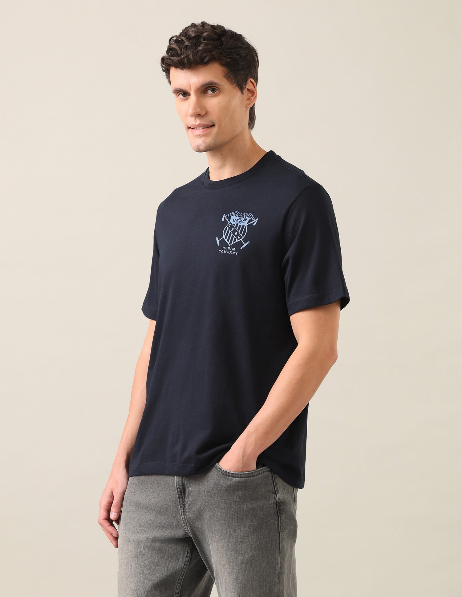 Graphic Brand Printed Relaxed Fit T-Shirt Navy - U.S. Polo Assn. India | Large