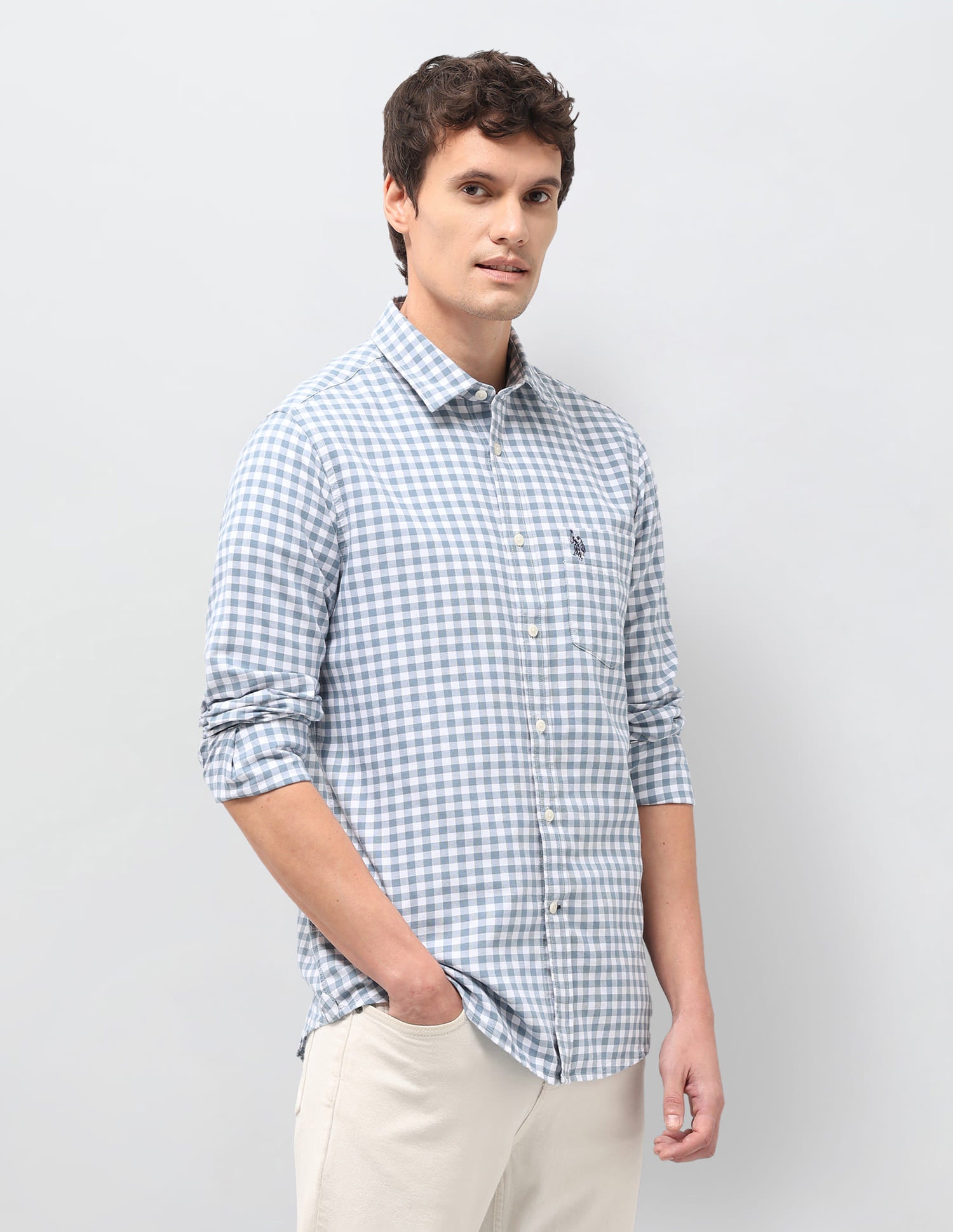 Gingham Checks Tailored Fit Shirt Grey - U.S. Polo Assn. India | Large