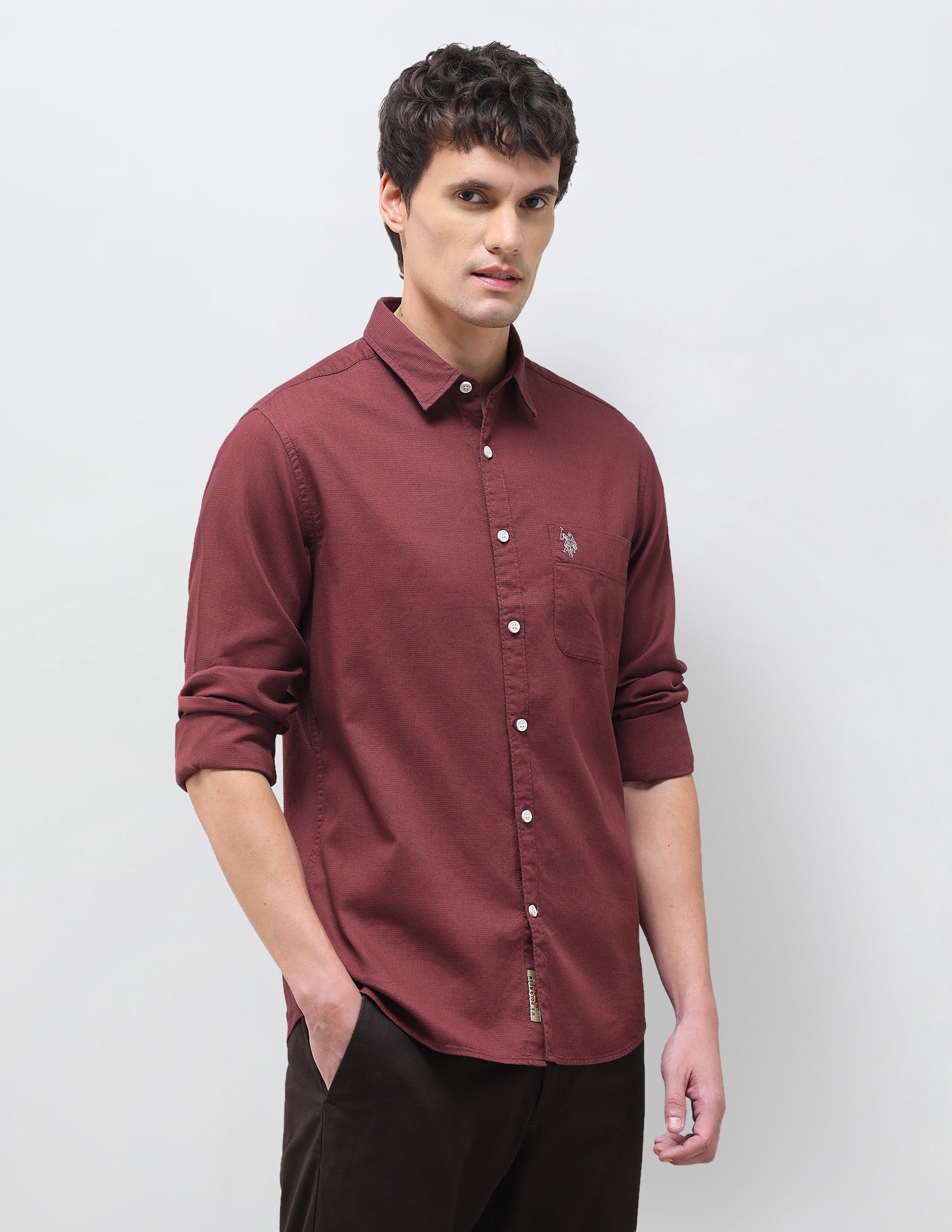 Textured Regular Fit Shirt Maroon - U.S. Polo Assn. India | Large