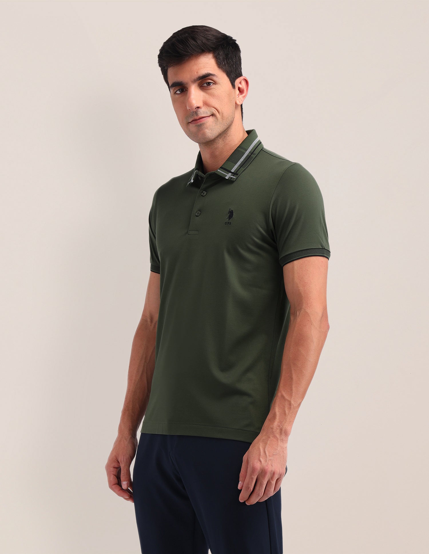 Solid Slim Fit Polo Shirt Olive - U.S. Polo Assn. India | Large
