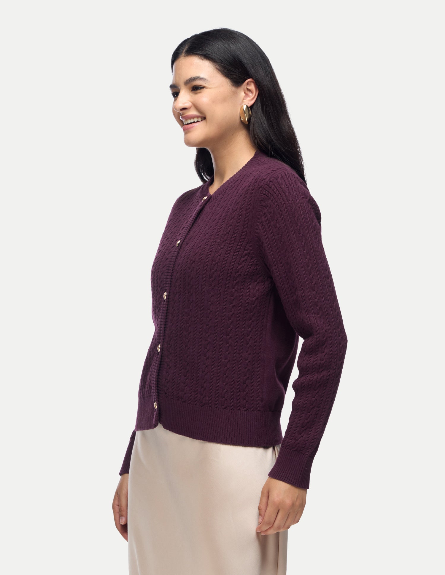 Cable Patterned Knit Sweater With Top Wine - U.S. Polo Assn. India | Large