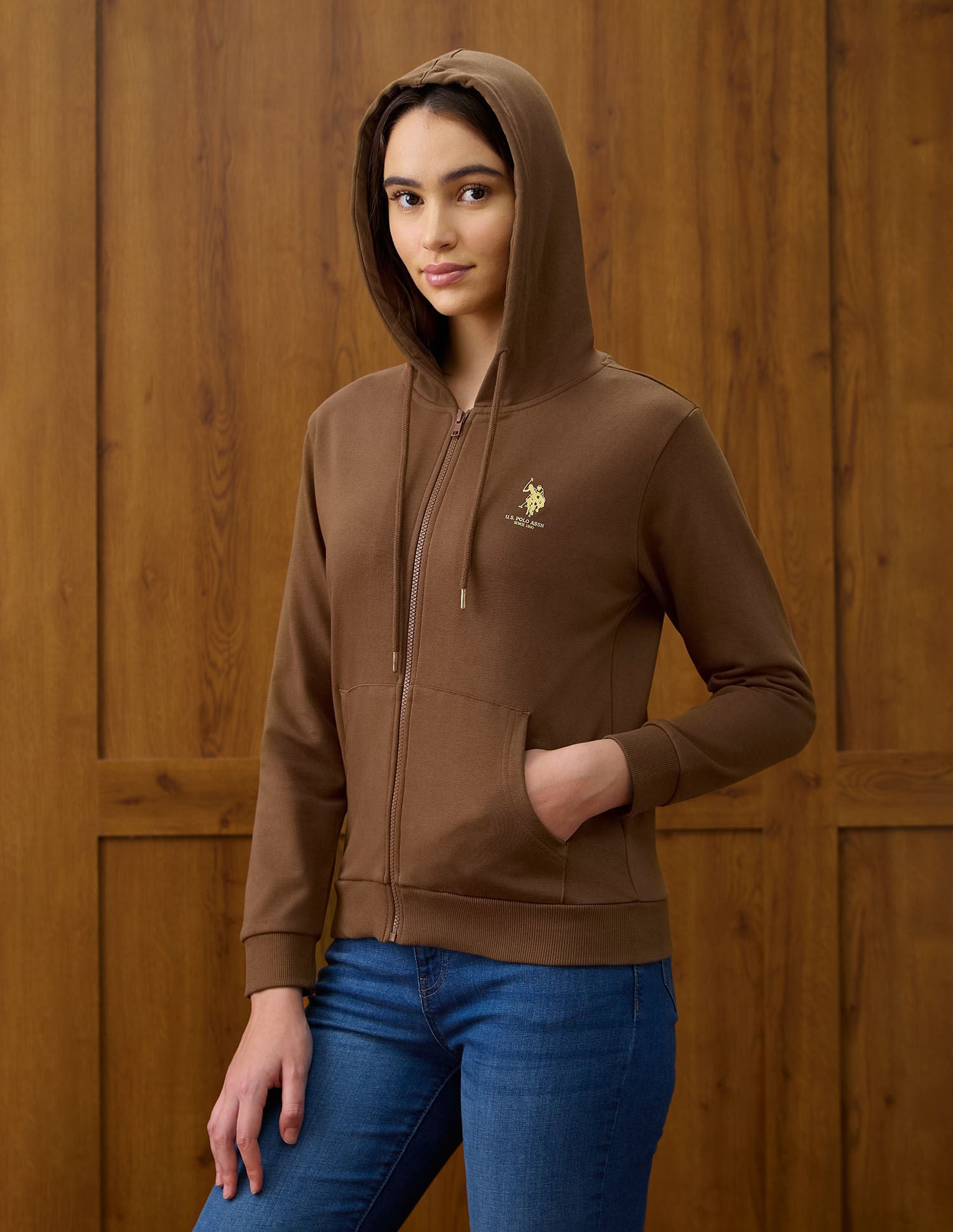 Solid Regular Fit Hooded Sweater Brown - U.S. POLO ASSN. | Large