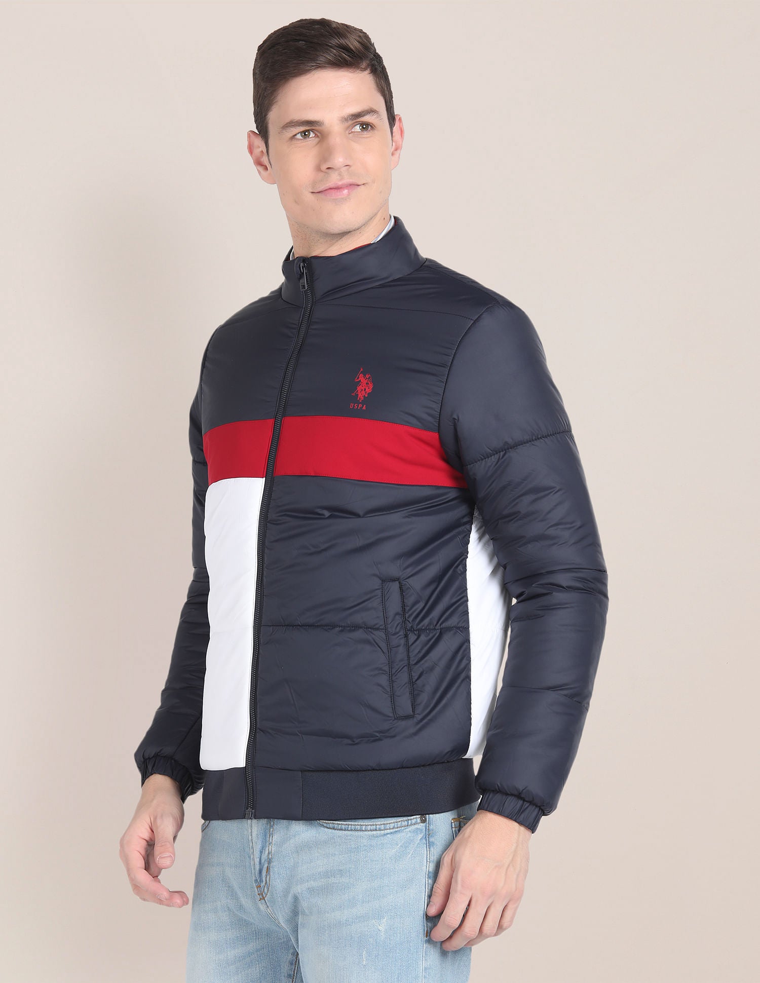 High Neck Colour Block Jacket Navy - U.S. POLO ASSN. | Large
