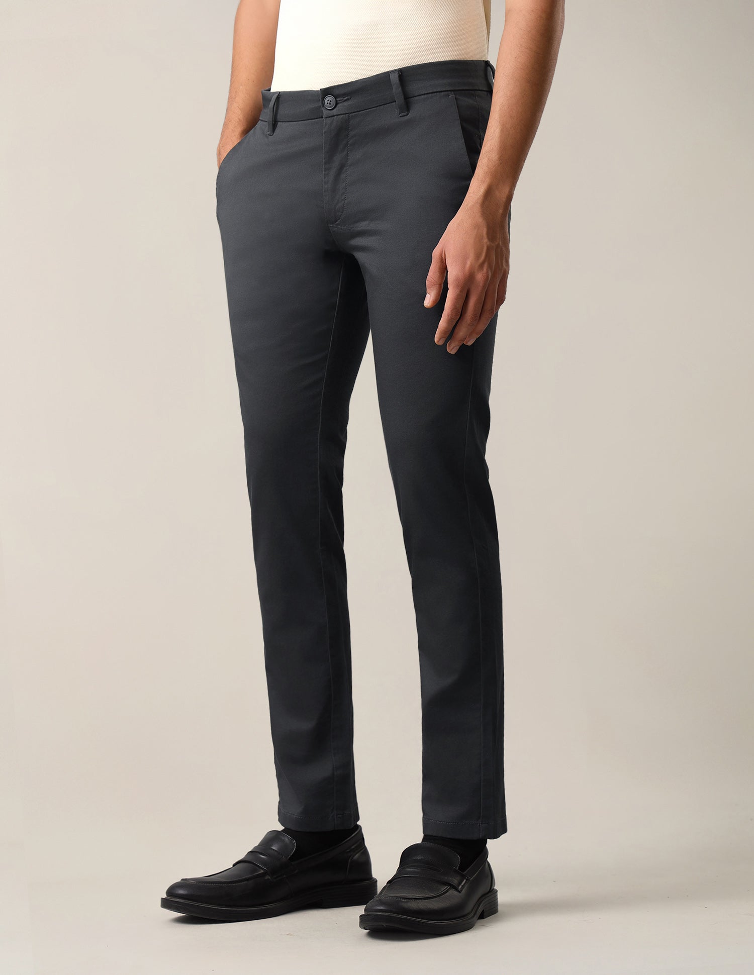 Denver Slim Fit Dobby Trousers Charcoal - U.S. Polo Assn. India | Large