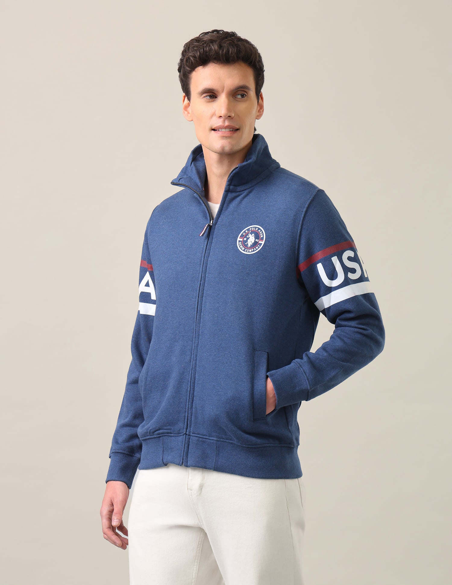 High Neck Heathered Sweatshirt Navy - U.S. Polo Assn. India | Large