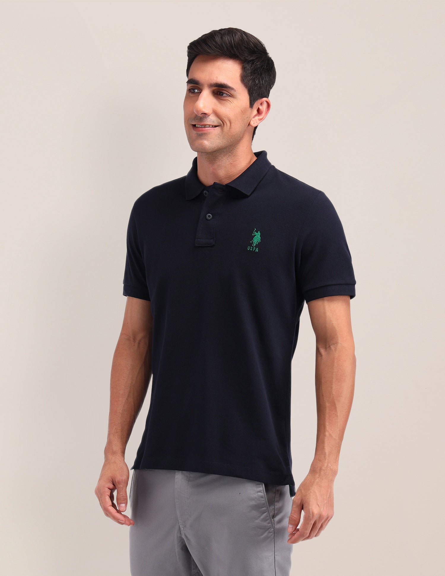 Solid Cotton Slim Fit Polo Shirt Navy - U.S. Polo Assn. India | Large