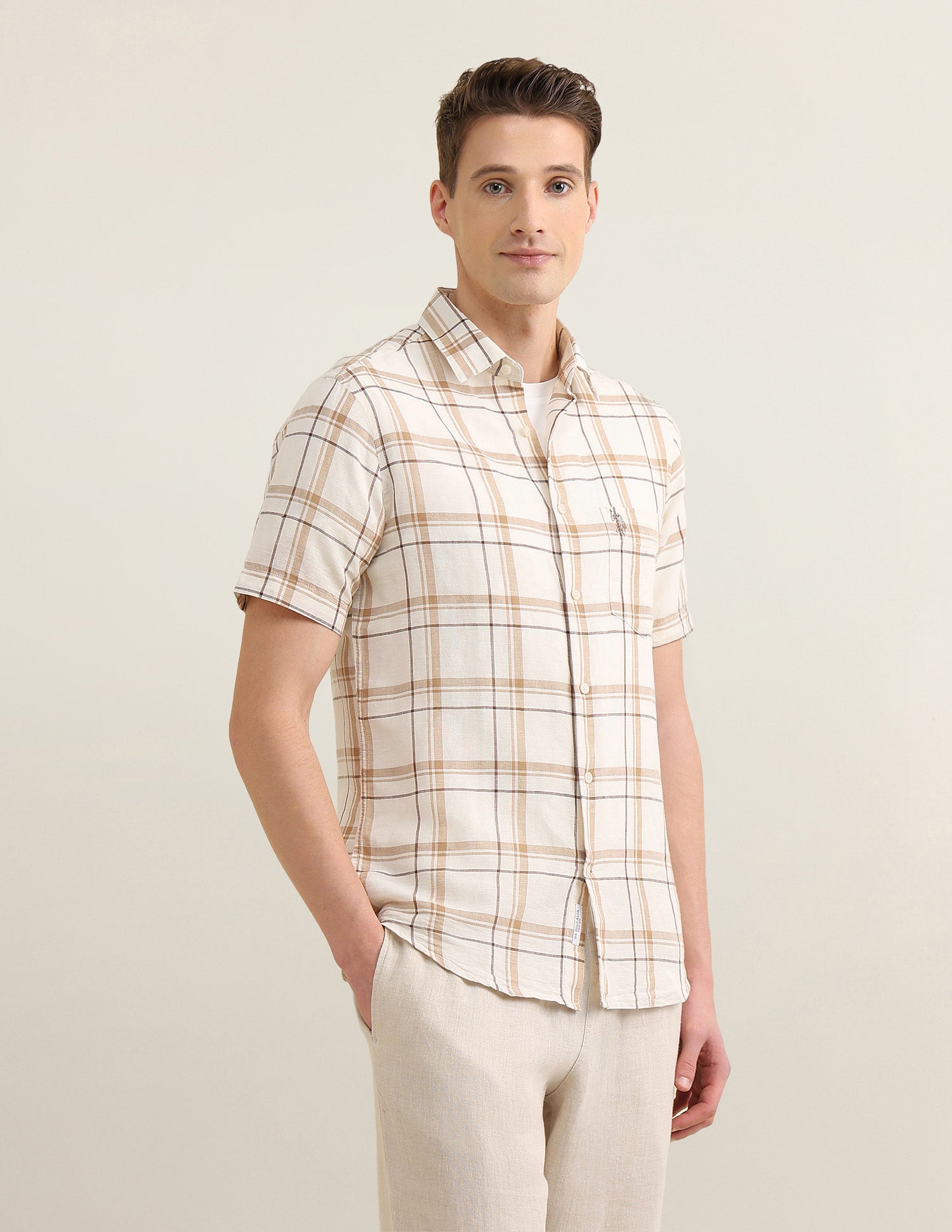 Windowpane Checked Sotogrande Shirt Ivory - U.S. Polo Assn. India | Large