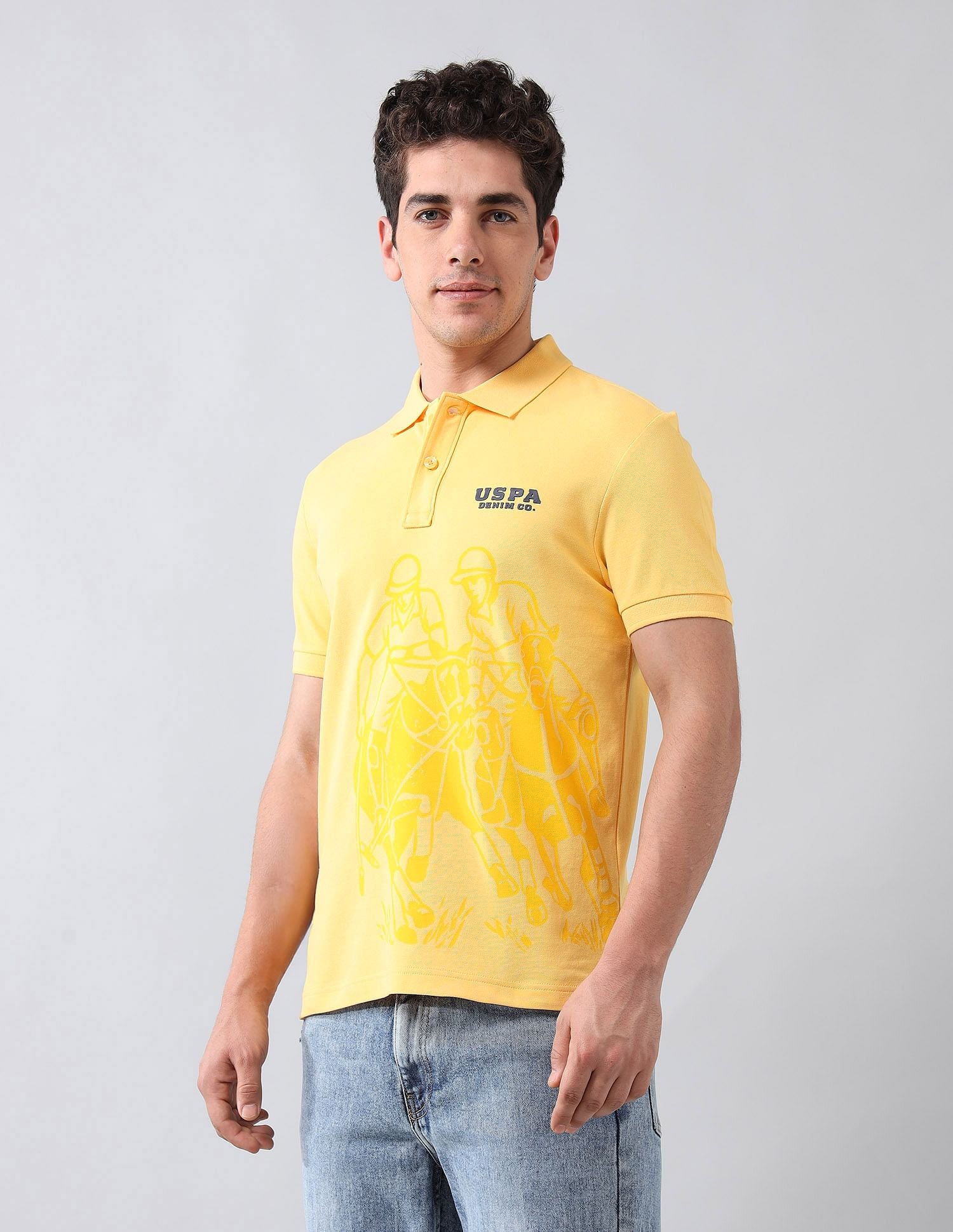 Muscle Fit Tonal Brand Printed Polo Shirt Yellow - U.S. Polo Assn. India | Large