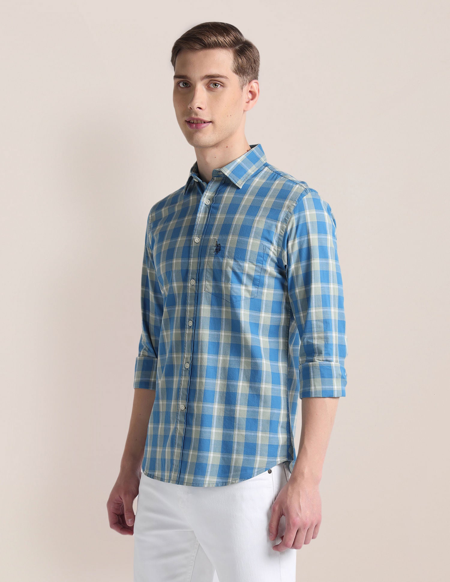 Tartan Check Tailored Fit Shirt Blue - U.S. Polo Assn. India | Large