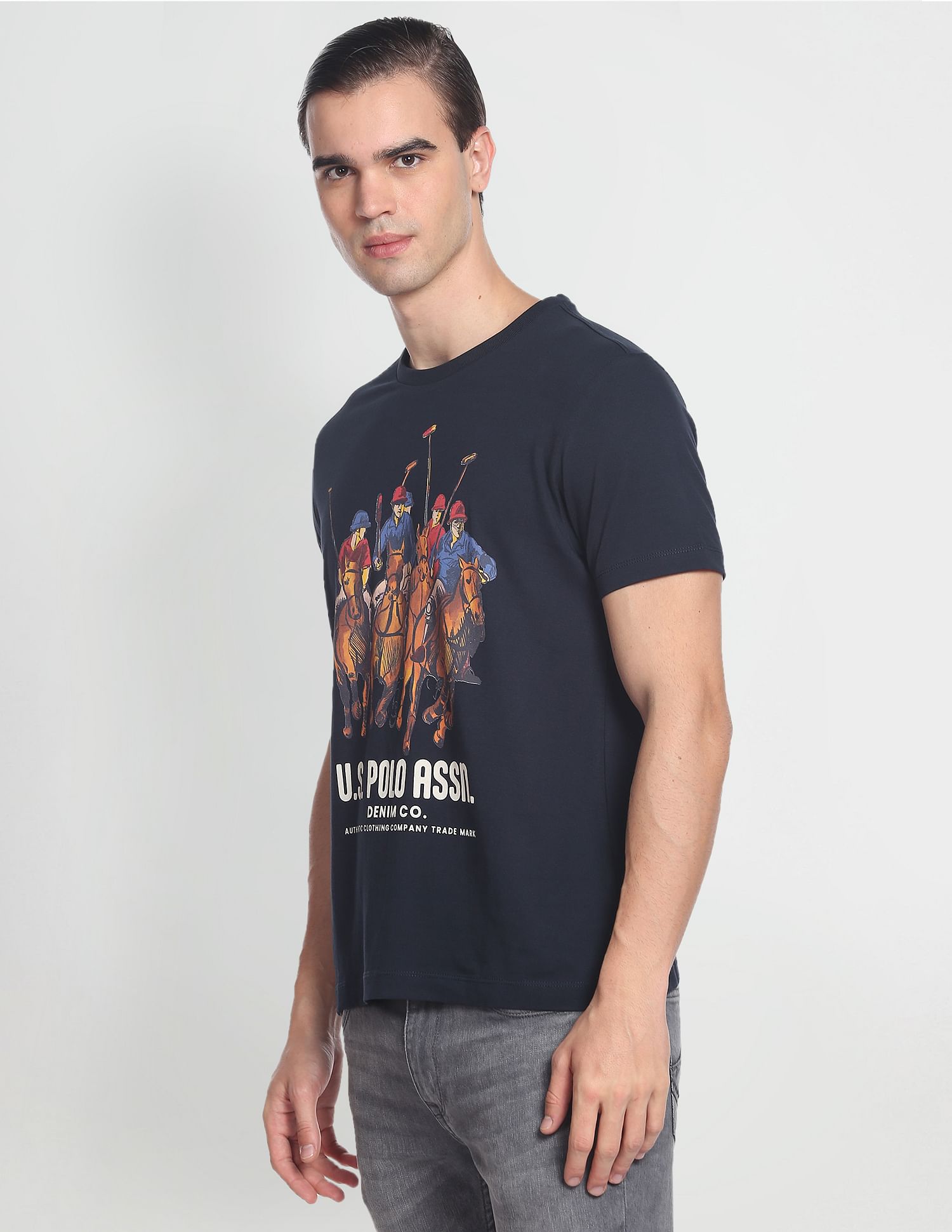 Brand Print Cotton T-Shirt Navy - U.S. POLO ASSN. | Large