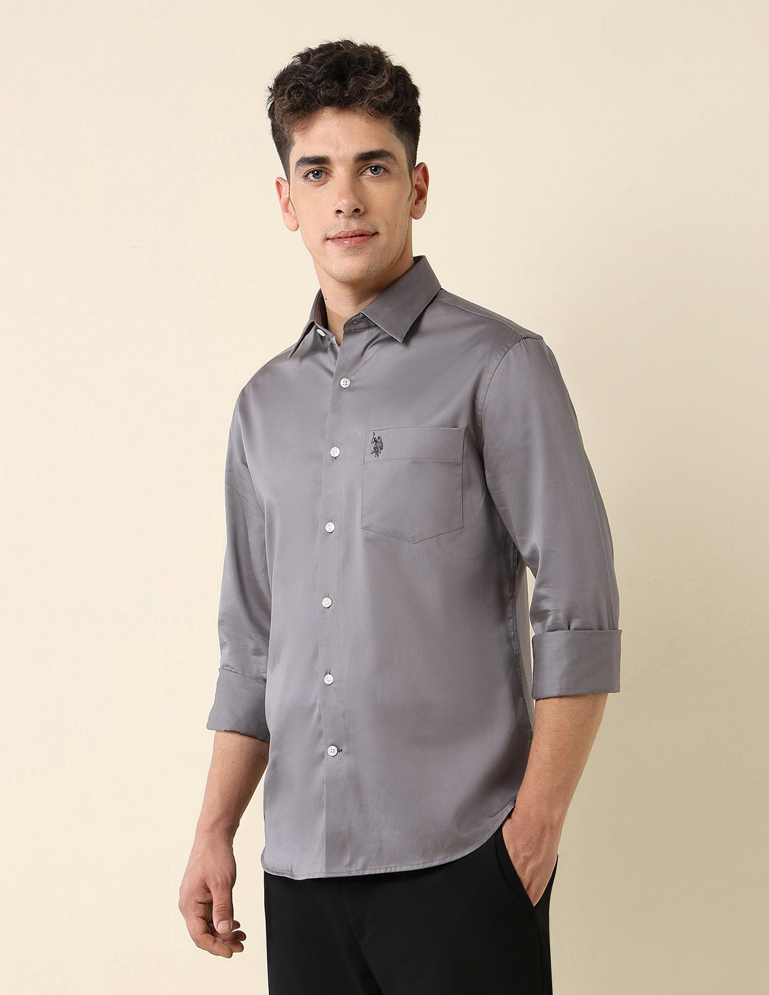 Tailored Fit Satin Shirt Grey - U.S. Polo Assn. India | Large