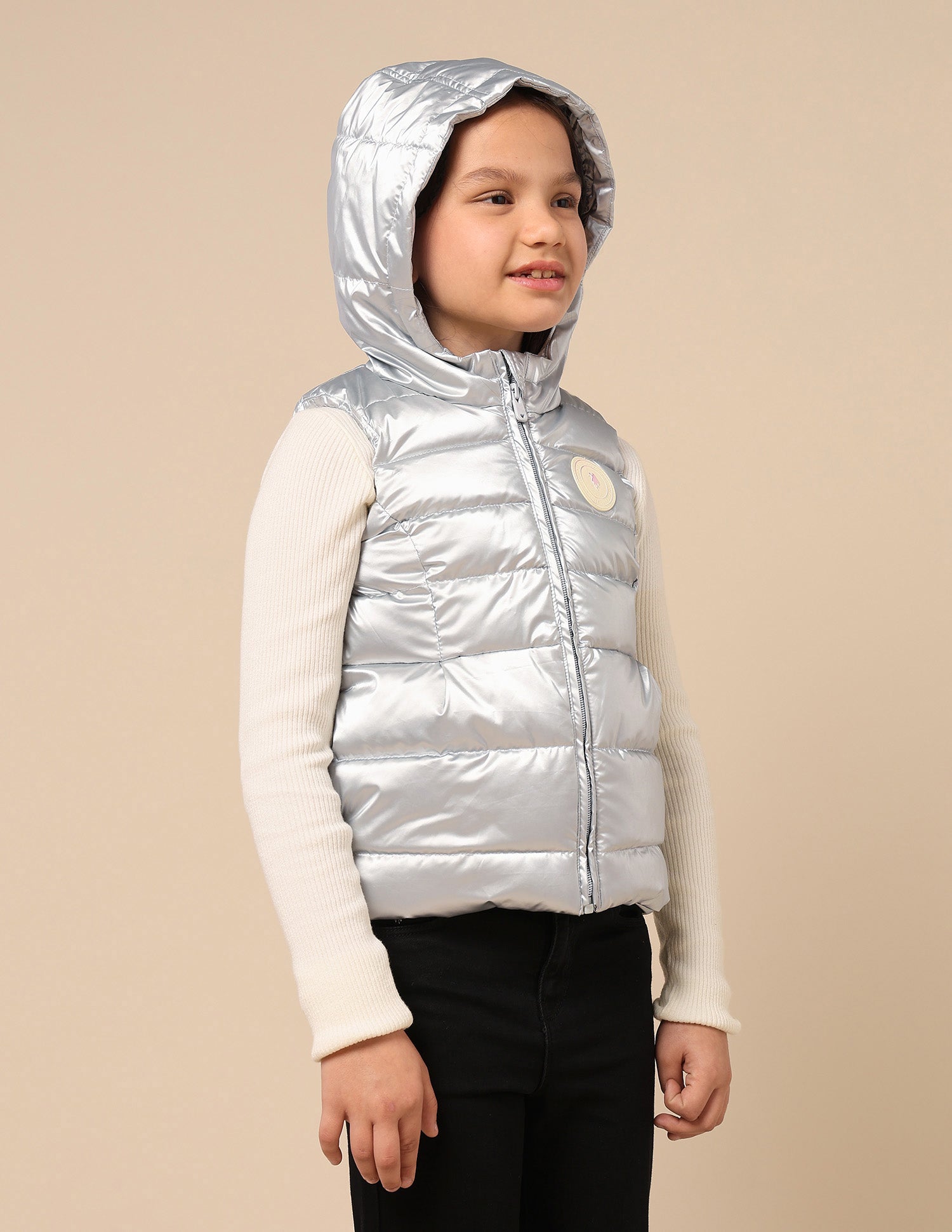 Girls Hooded Puffer Gilet Jacket Silver - U.S. POLO ASSN. | Large
