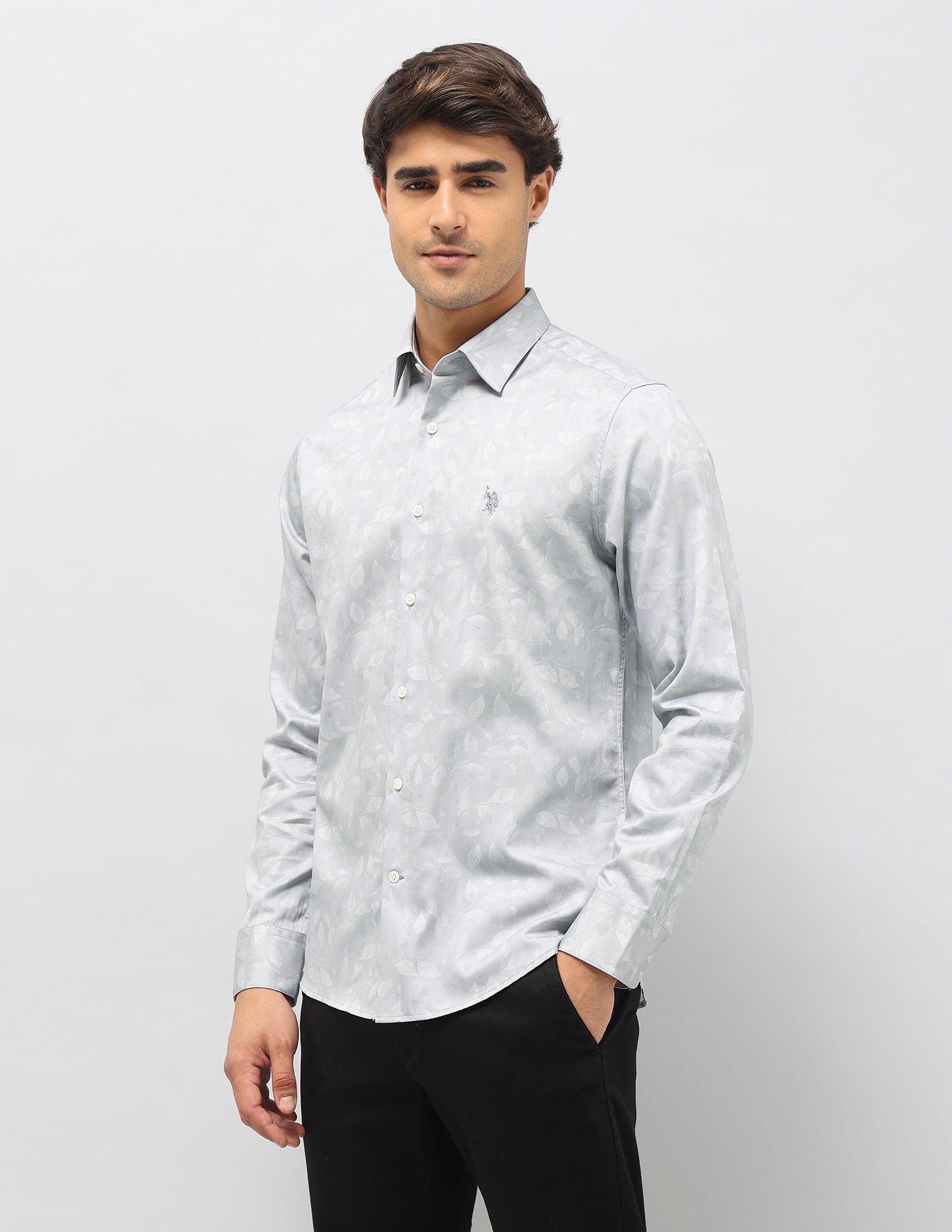 All Over Printed Pure Cotton Shirt Grey - U.S. POLO ASSN. | Large