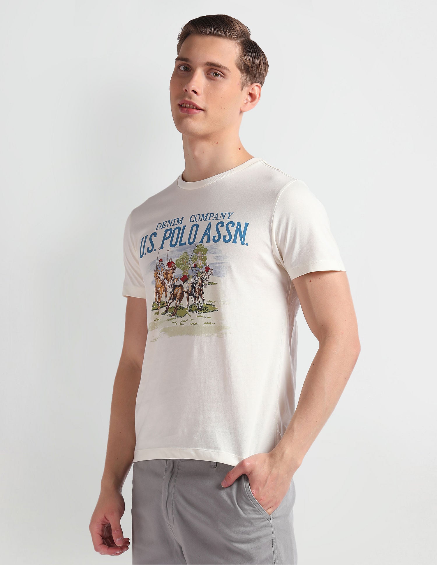 Brand Print Cotton T-Shirt Ivory - U.S. Polo Assn. India | Large