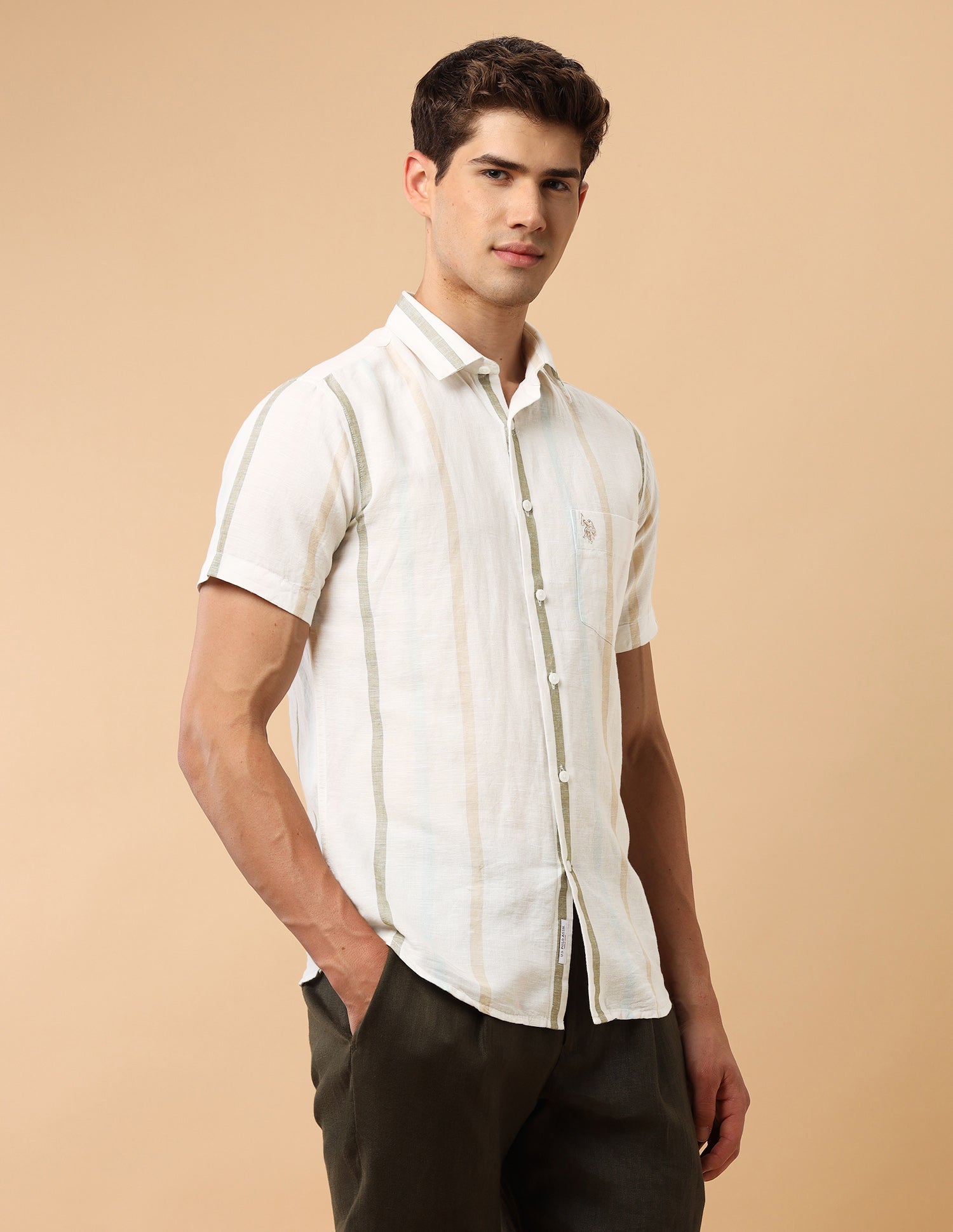 Pacho X Vertical Striped Regular Fit Shirt Ivory - U.S. Polo Assn. India | Large