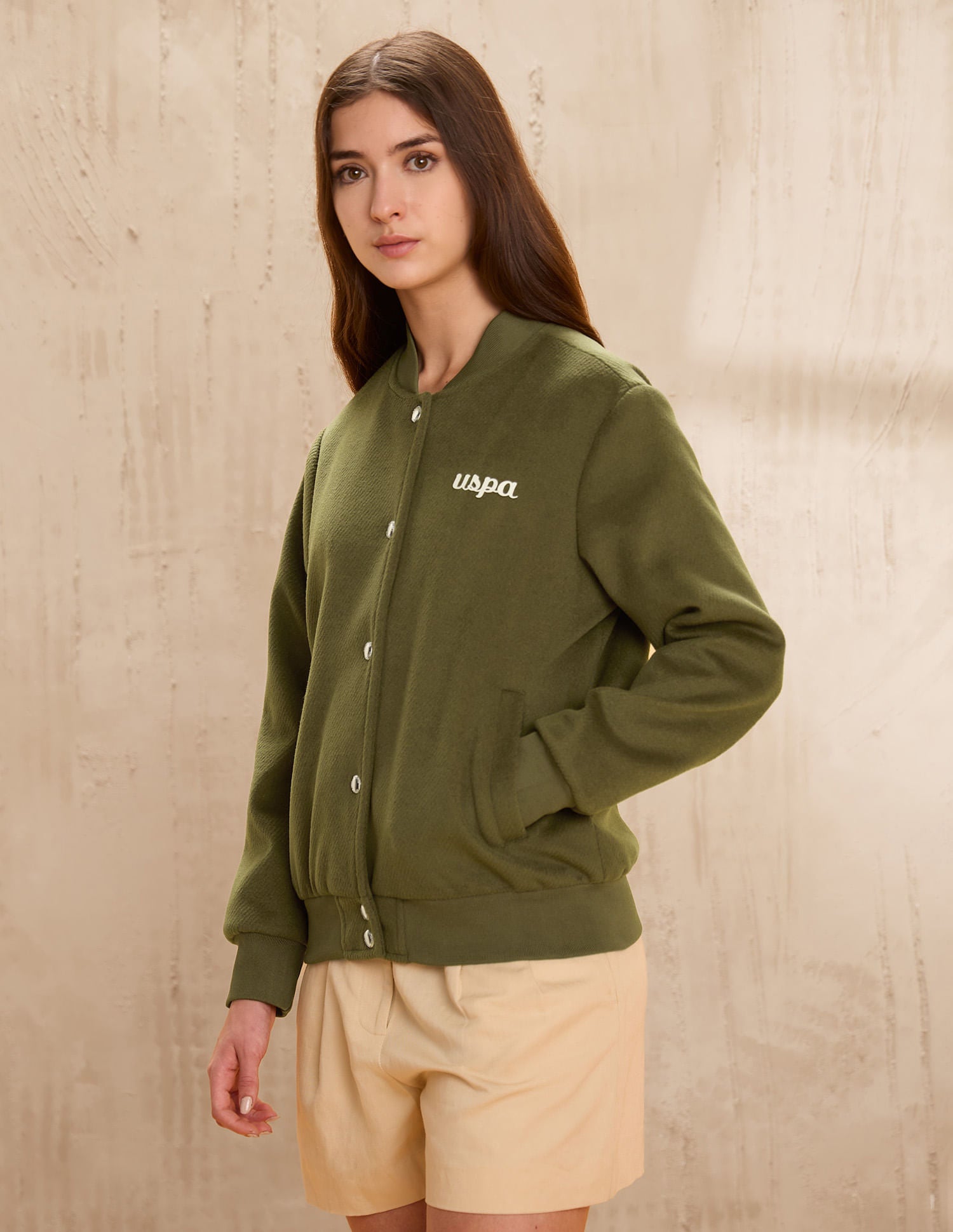 Relaxed Fit Solid Bomber Jacket Green - U.S. Polo Assn. India | Large