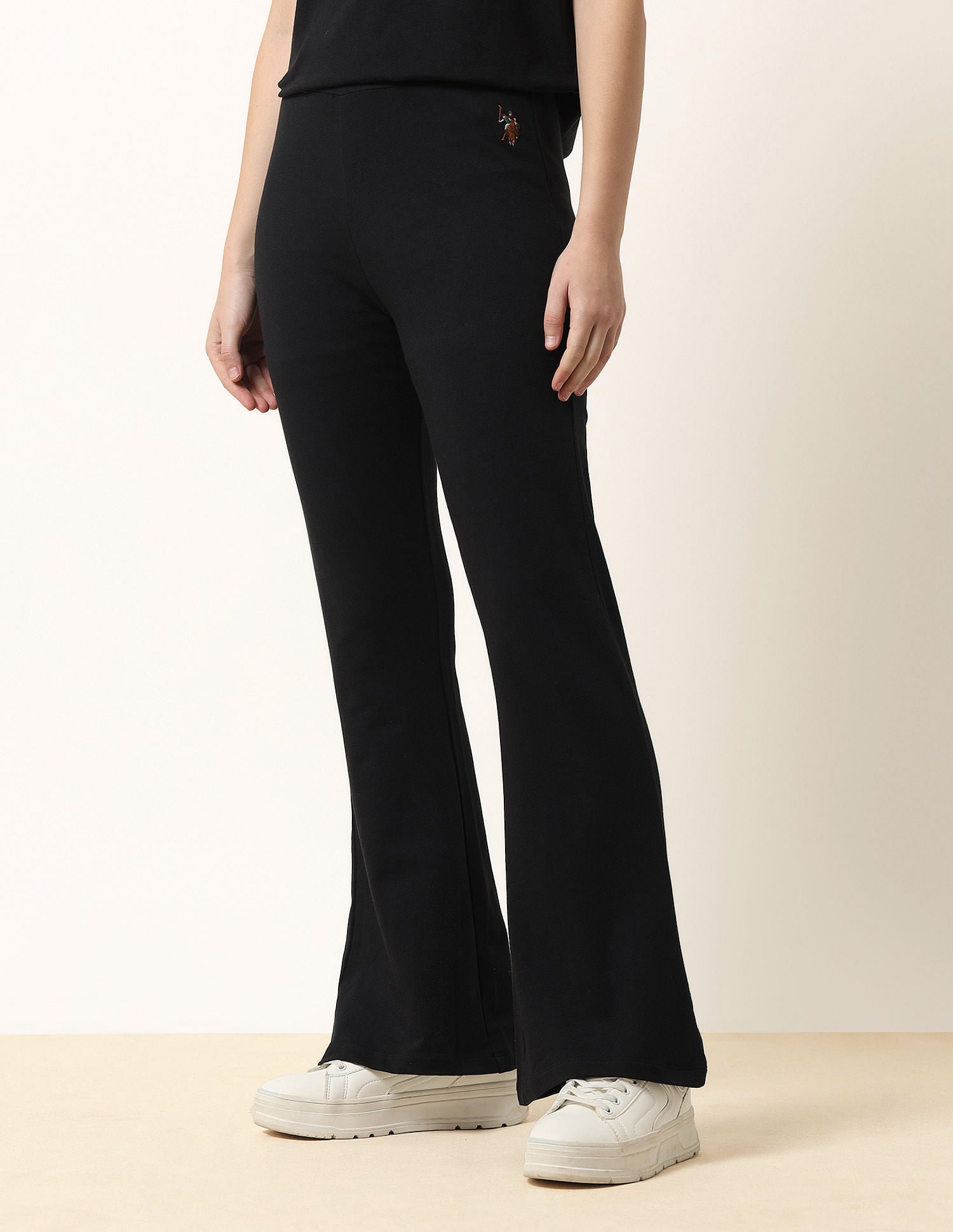 High-Rise Flared Fit Lounge Pants Black - U.S. POLO ASSN. | Large