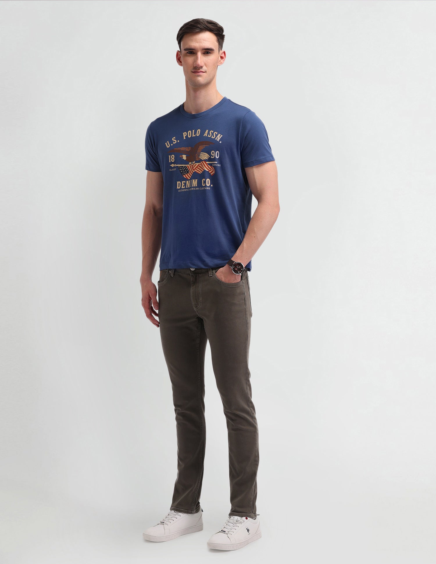 Graphic Printed Muscle Fit T-Shirt Cobalt Blue - U.S. Polo Assn. India | Large