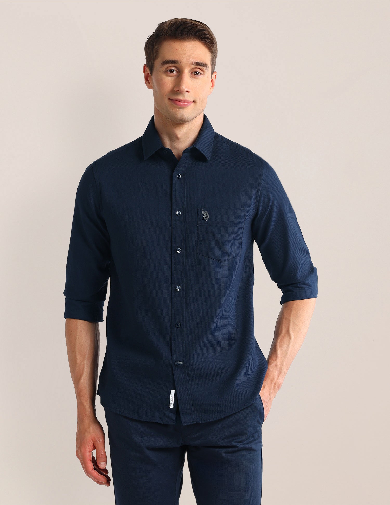 Solid Regular Fit Shirt Navy - U.S. POLO ASSN. | Large