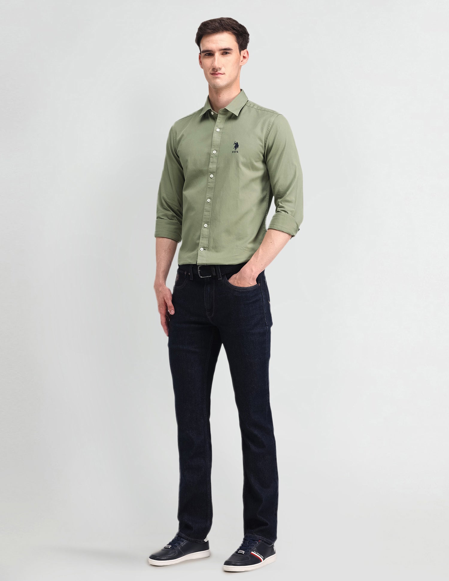 Slim Fit Cotton Shirt Green - U.S. POLO ASSN. | Large